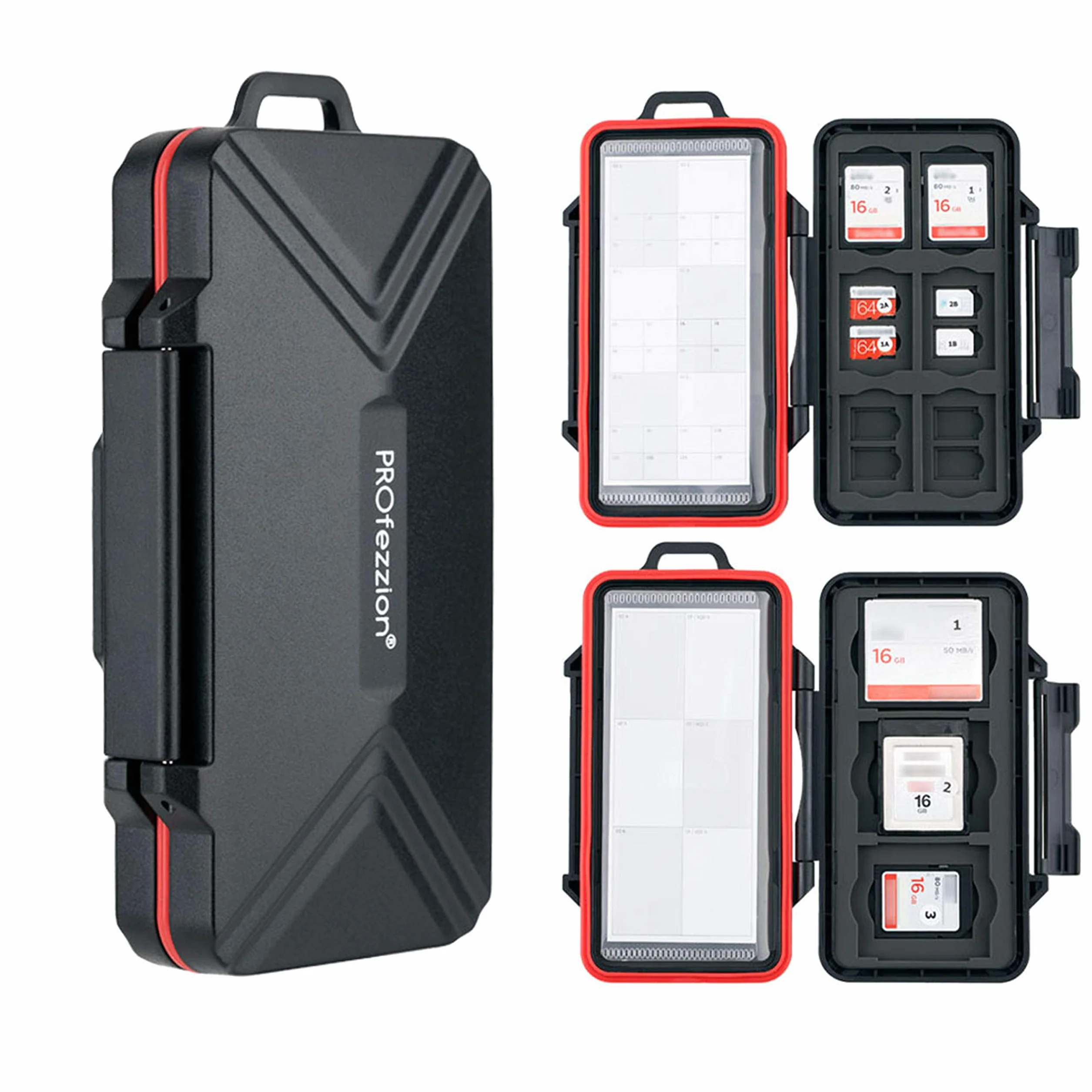 PROfezzion 48 Przegródek na Karty SD, Etui na Karty Pamięci, Odporny na Wstrząsy Organizer do SDXC SDHC Micro SD/CF XQD Nano Sim Huawei Nano Memory TF CompactFlash