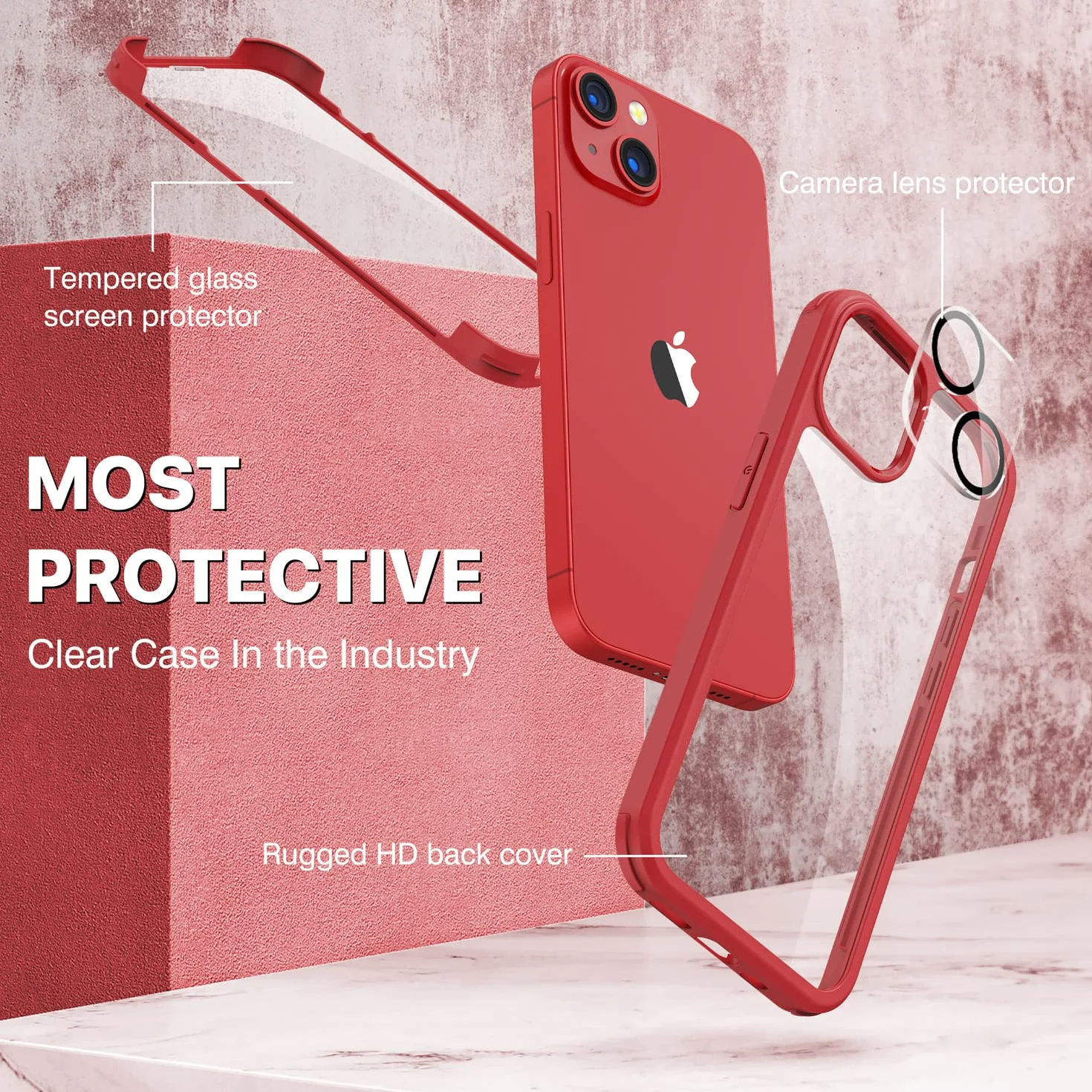 CENHUFO Etui ochronne do iPhone 13 Mini, etui ochronne 360 stopni z wbudowanym szkłem pancernym 9H, ochrona wyświetlacza i ochrona aparatu, odporne na uderzenia, etui typu bumper, etui na telefon