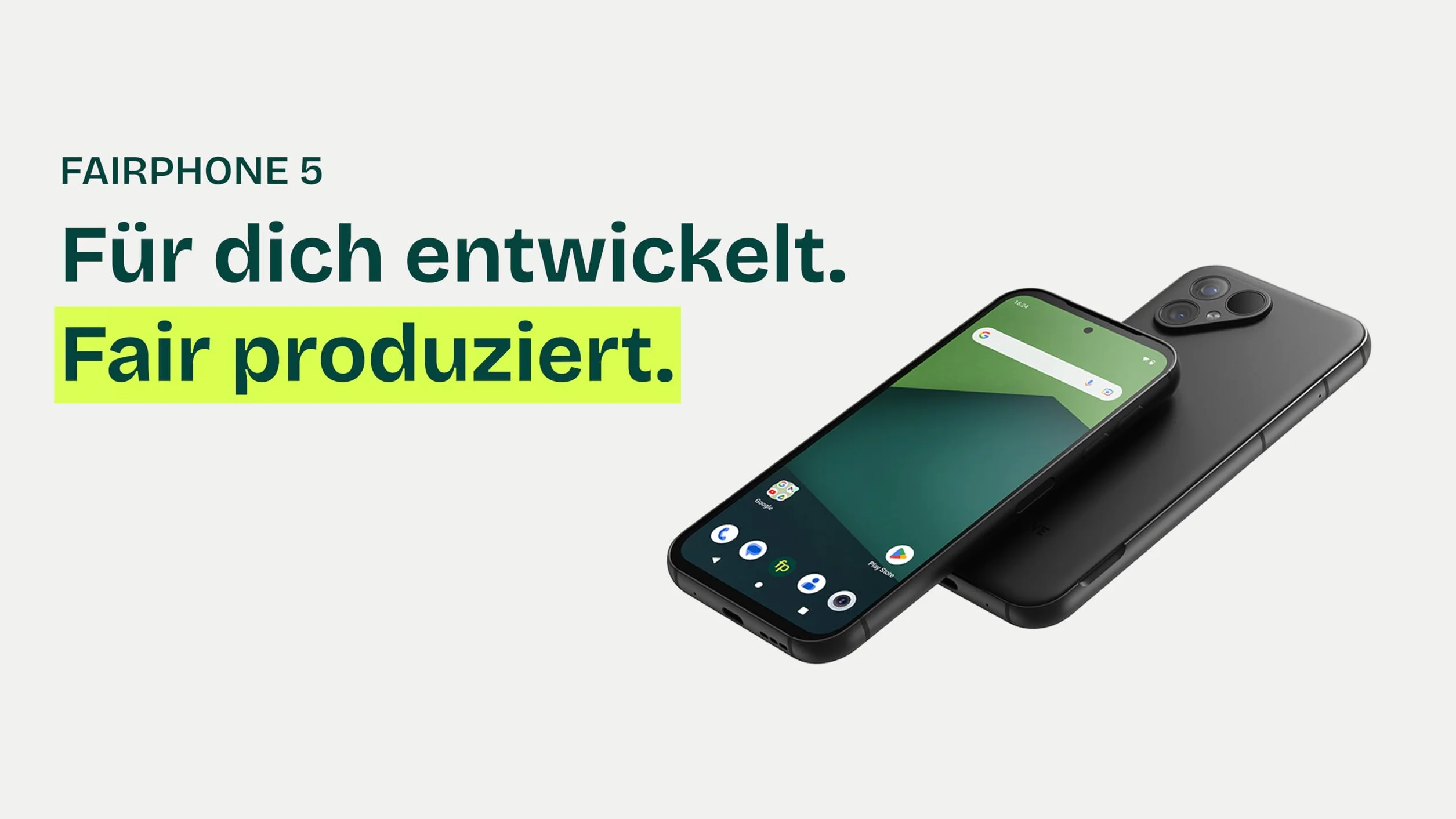 Smartfon Fairphone 5 5G Sustainable (wyświetlacz 6,46”, podwójny aparat 50 MP, 8 GB/256 GB, 4200 mAh, Android 14) ze śrubokrętem, czarny matowy