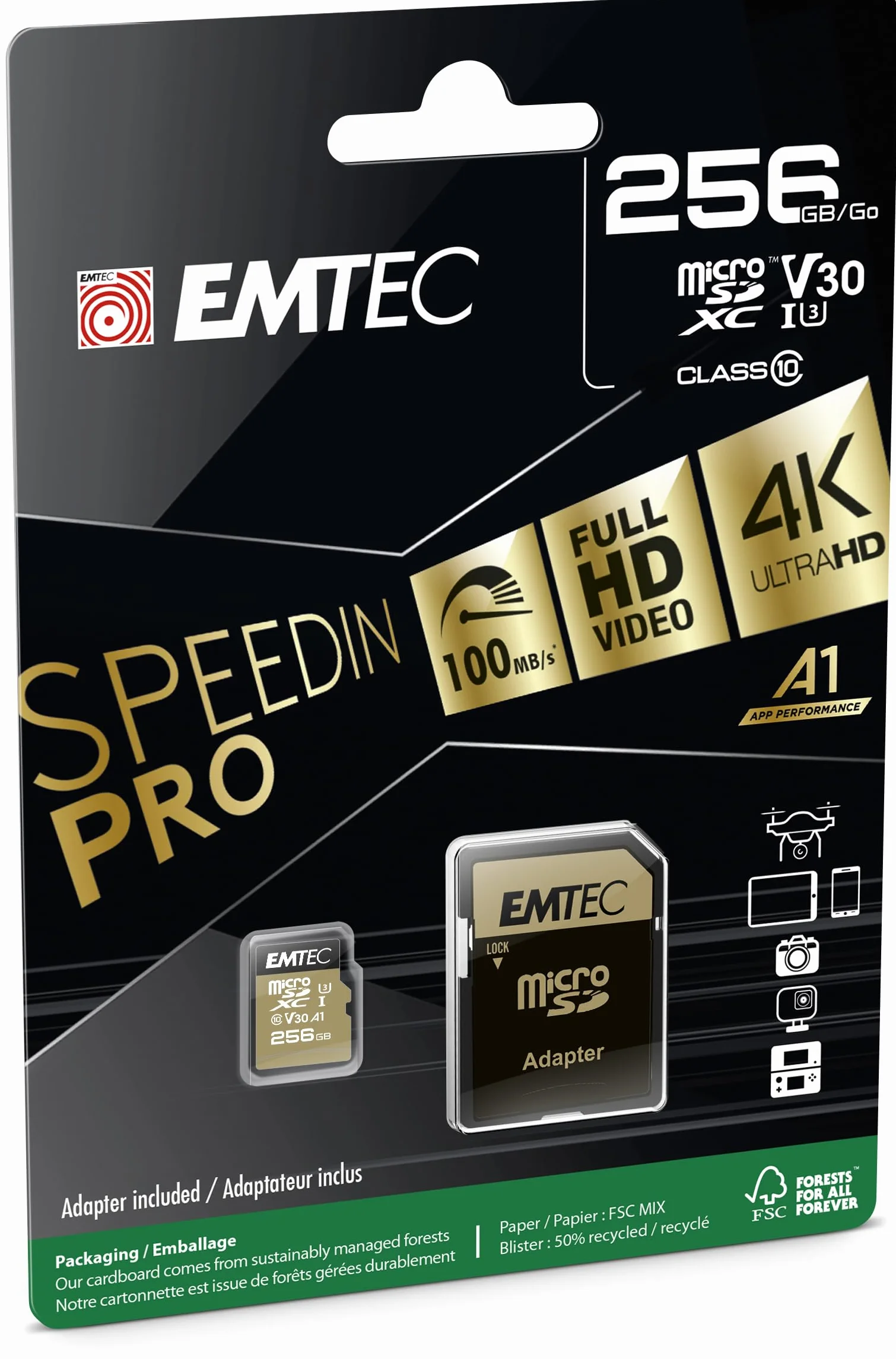 EMTEC SpeedIN Pro MicroSD USH I U3 A2 256GB