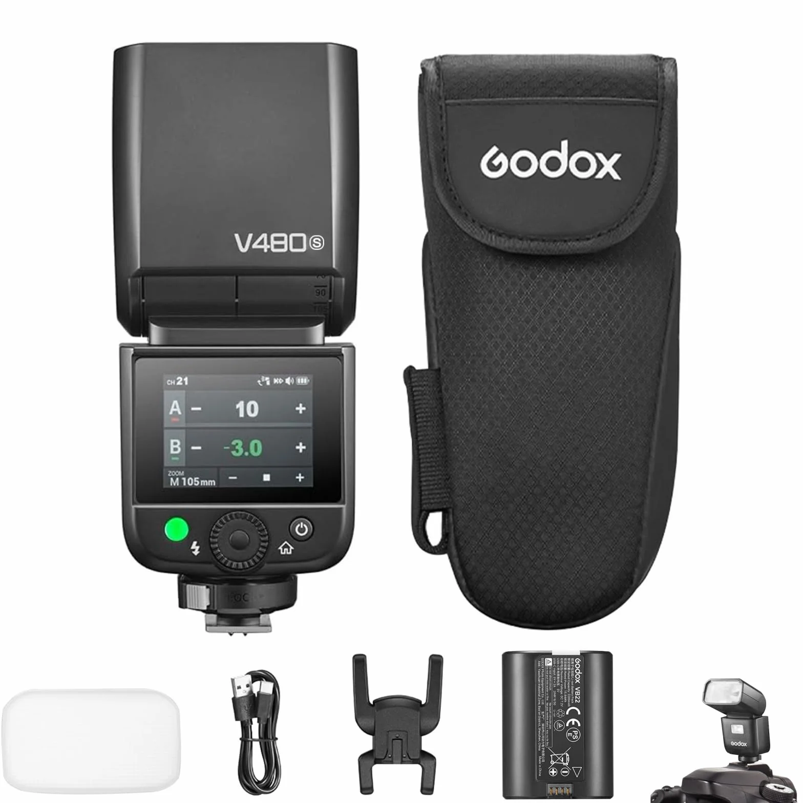 GODOX V480S ETTL lampa błyskowa do aparatu Sony, GN50 Speedlite 650, liczba błysków 1/8000 s, HSS czas ładowania 1,7 s, wbudowane światło regulacji 5600 K LED z dyfuzorem, kompatybilne z kamerami Sony