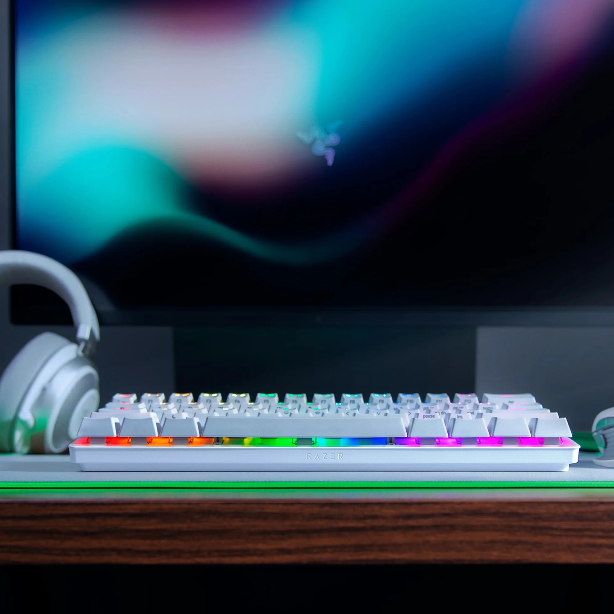 Razer Huntsman Mini (Purple Switch) – kompaktowa klawiatura do gier 60% (klikalne przełączniki optyczno-mechaniczne, podwójnie formowane klawisze PBT) Układ QWERTY US | Mercury