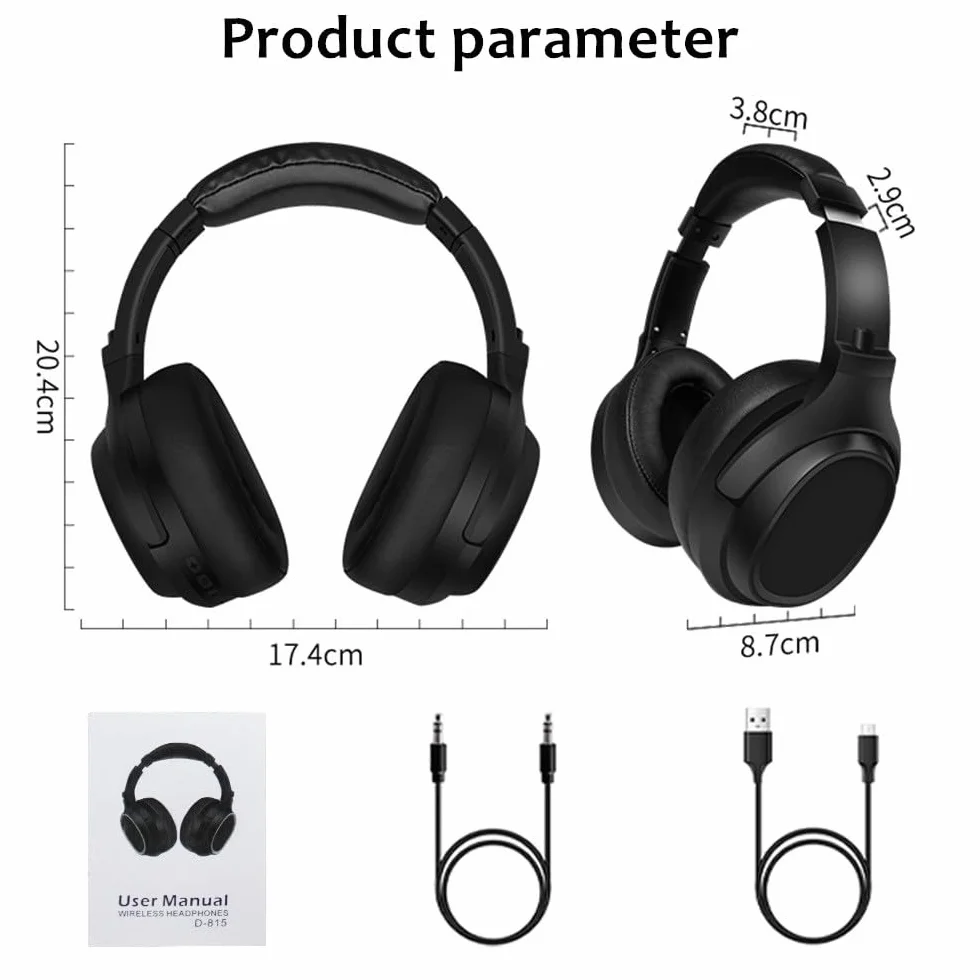 DYRBF bezprzewodowe słuchawki nauszne Bluetooth, składane słuchawki z mikrofonem, przetworniki 40 mm, głęboki bas, redukcja szumów, obsługa kart TF, zestaw słuchawkowy do gier, treningu, biura