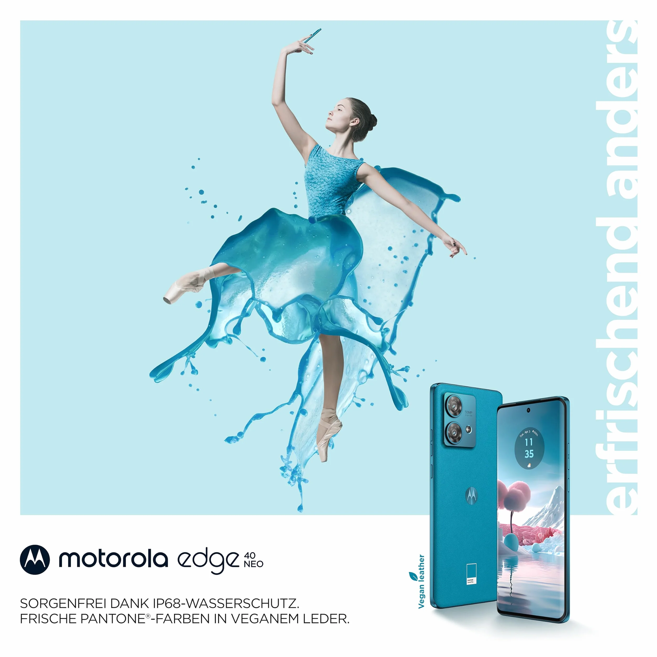 Motorola - Moto Edge40 Neo, smartfon, wyświetlacz FHD+ 6,55", aparat 50 MP, 12/256 GB, 5000 mAh, Android 13, Caneel Bay (jasnoniebieski), z etui ochronnym + adapterem samochodowym [Ekskluzywnie na
