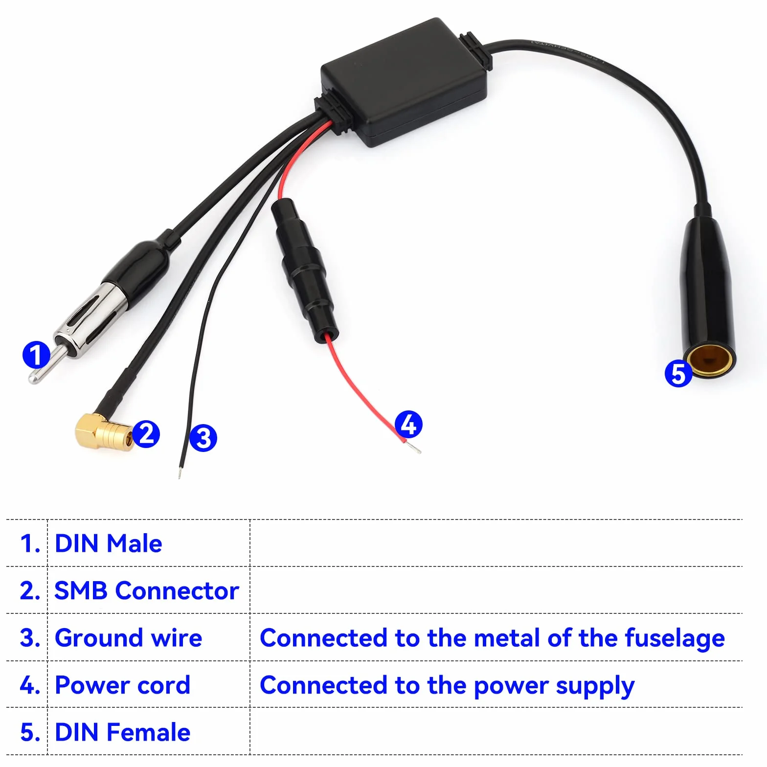 Eightwood Antena DAB rozdzielacz SMB adapter DIN AM/FM antena wzmacniacz sygnału do samochodu Radio TechniSat Pioneer Sony Alpine wielokrotnego użytku