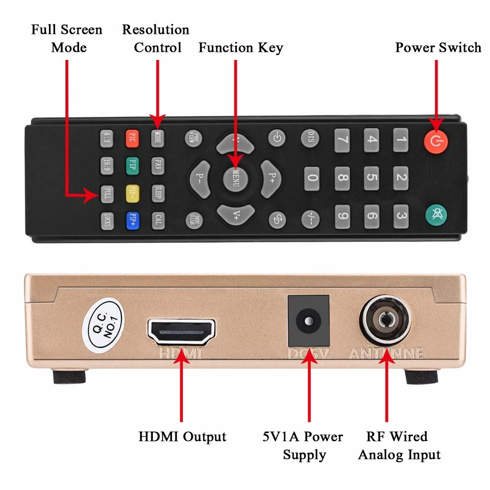 Konwerter RF na HDMI, Stabilny Adapter Modulatora RF HDMI, Konwerter Wszystkich Standardowych Analogowych Odbiorników TV z Pilotem, do Projektorów, Nauczanie Multimedialne(Wtyczka UE)