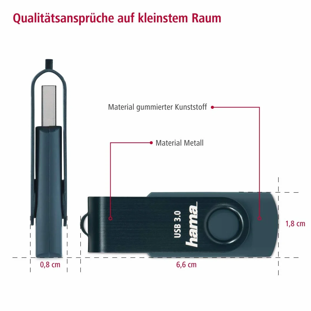Hama Pamięć USB A 3.0 pendrive 256 GB 90 MB/s (dysk flash, metalowy, duża pojemność, szybki, memory stick) niebieski