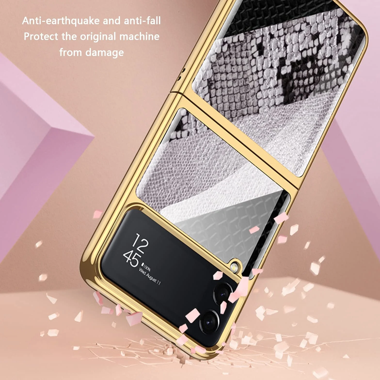 Etui do Samsung Galaxy Z Flip 4, galwanizowana ochrona przed upadkiem, pokrowiec z osłoną ekranu i funkcją szkła hartowanego, wytrzymały pancerz, 4
