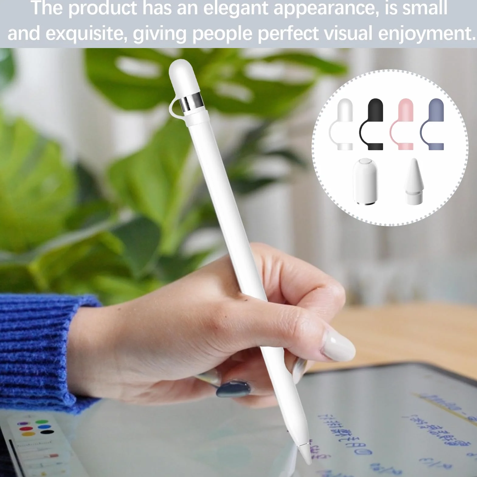 8 szt. zatyczek na ołówki Apple Pencil (2 białe nasadki i końcówki, 4 x etui ochronne, końcówki), nakładka na rysik Apple Pencil 1. generacji, silikonowe zabezpieczenie przed zgubieniem