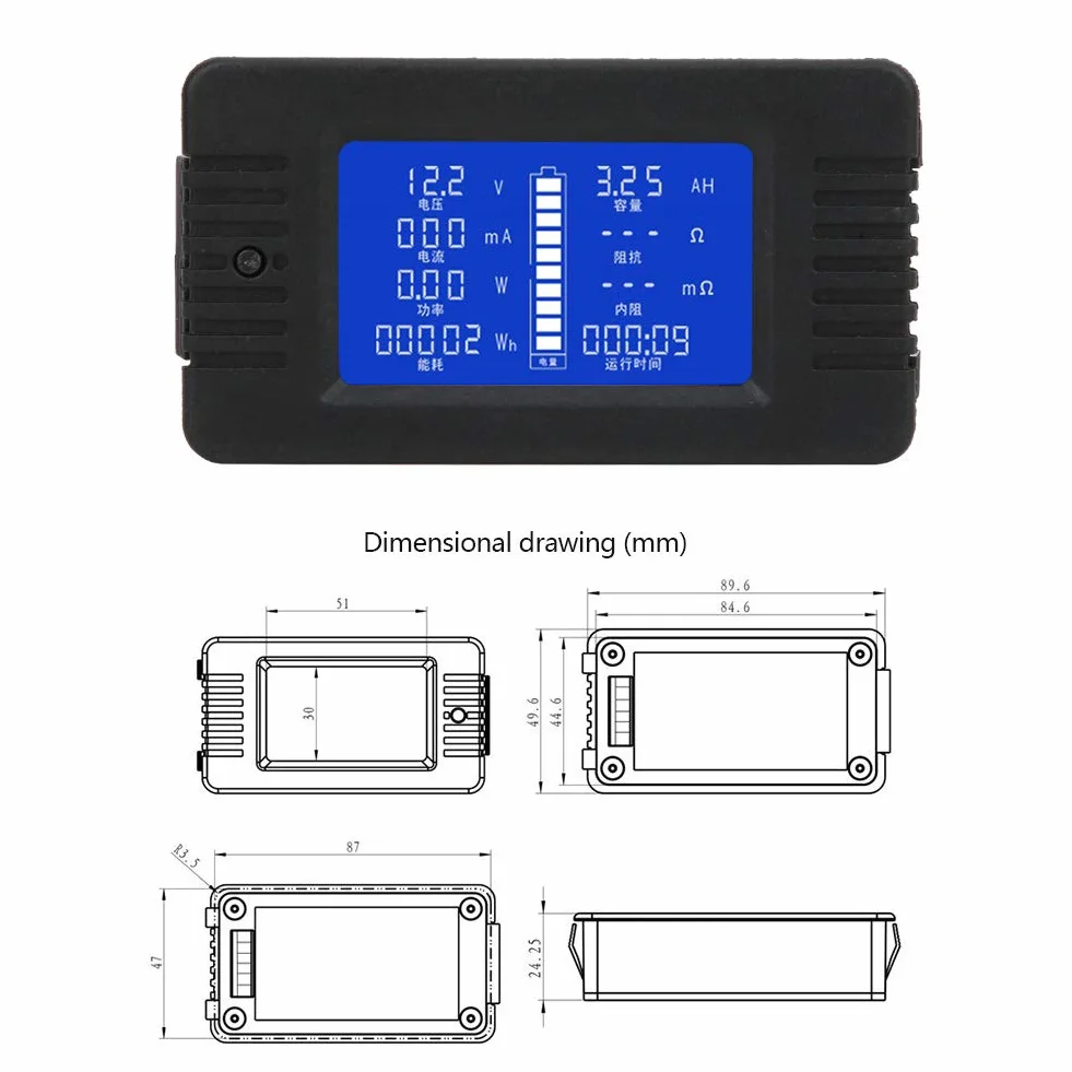 PZEM-015 Tester akumulatora, cyfrowy wyświetlacz LCD 0-200 V Wielofunkcyjny miernik akumulatorów z bocznikiem 300 A, dokładność pomiaru 1% (300 A)