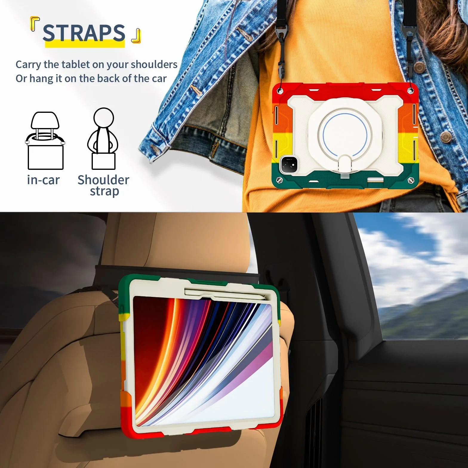 Etui dziecięce do Honor Pad GT Pro 31.2 cm / MagicPad 2 31.2 cm, wytrzymałe, odporne na wstrząsy etui z tworzywa TPU, podpórka, wytrzymały pokrowiec ochronny z paskiem na ramię (czerwony)