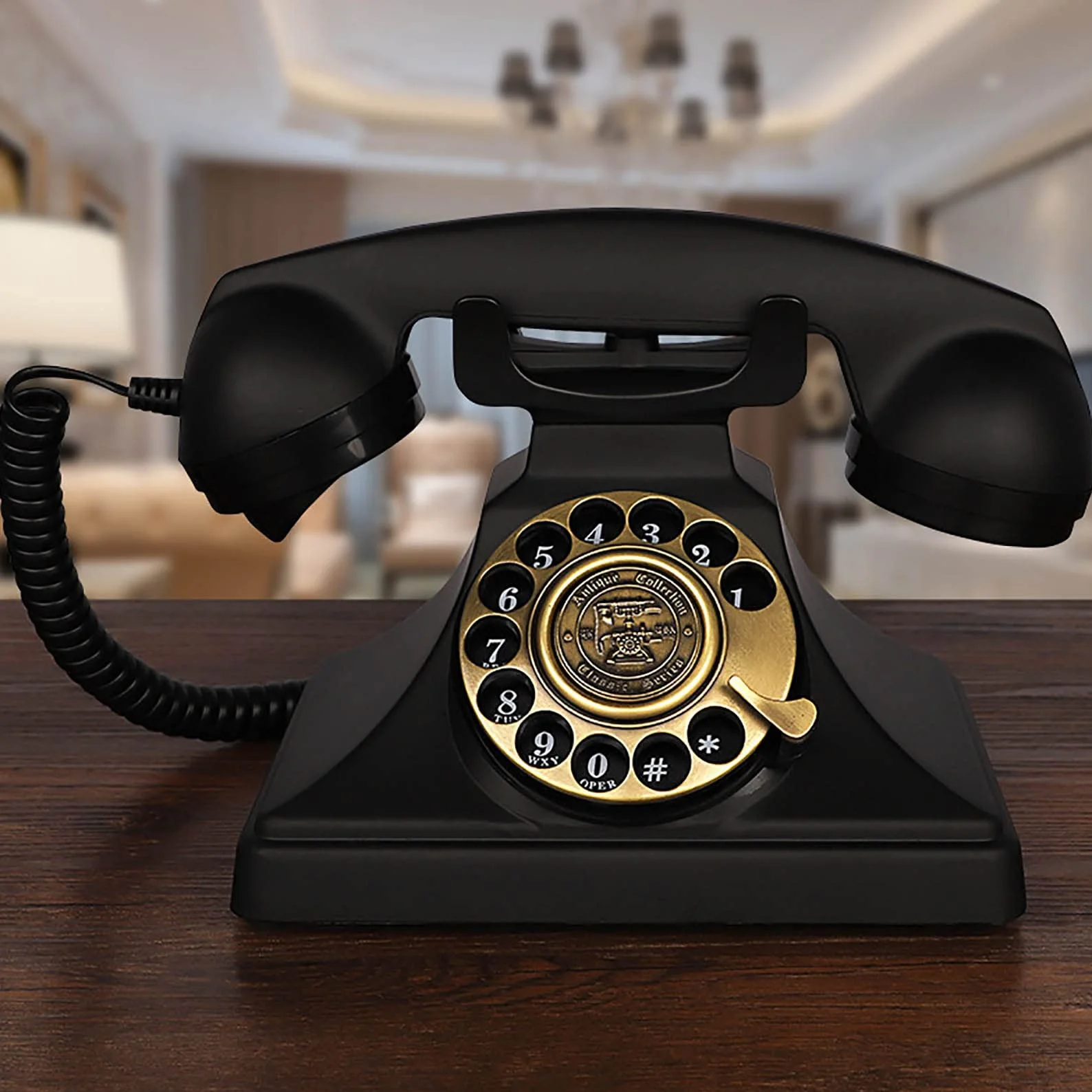 Antyczny telefon stacjonarny, cyfrowy, retro, zabytkowy, dekoracyjny, z tarczą obrotową, telefon stacjonarny do domu