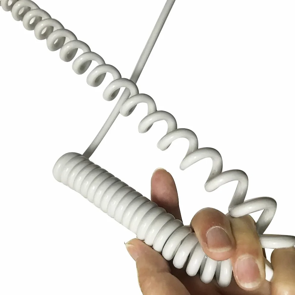 Zwijany przedłużacz, Biały 2-rdzeniowy spiralny kabel zasilający elastyczny 0,75mm kwadratowy elektryczny teleskopowy spiralny rdzeń miedziany kabel sprężynowy drut spiralny przedłużający(Undraw 3.75