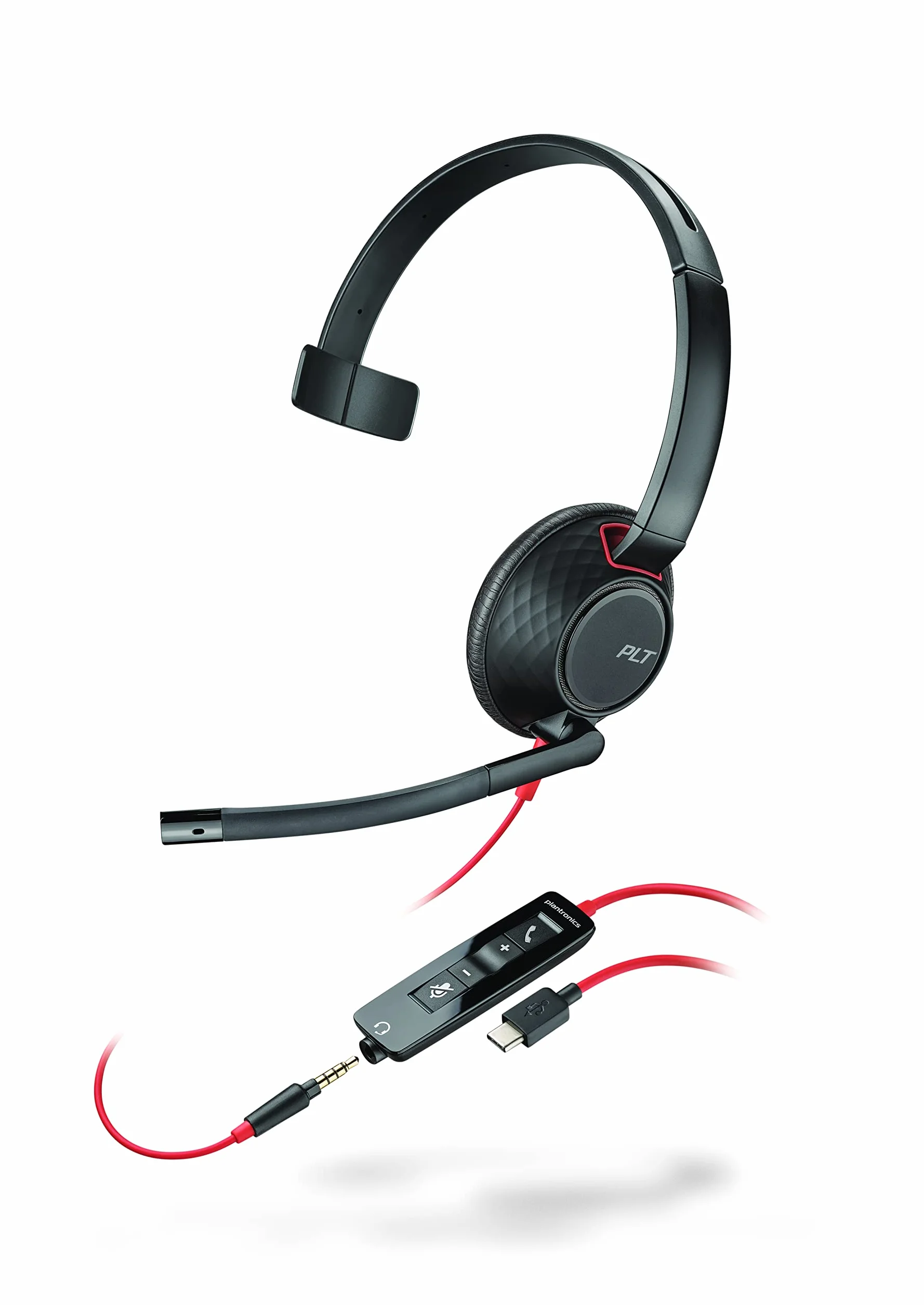 Plantronics Blackwire 5210 zestaw słuchawkowy USB-C – przewodowy zestaw słuchawkowy mono do komputera PC z ramieniem mikrofonowym – połączenie z komputerem PC/Mac, tabletem i/lub telefonem komórkowym