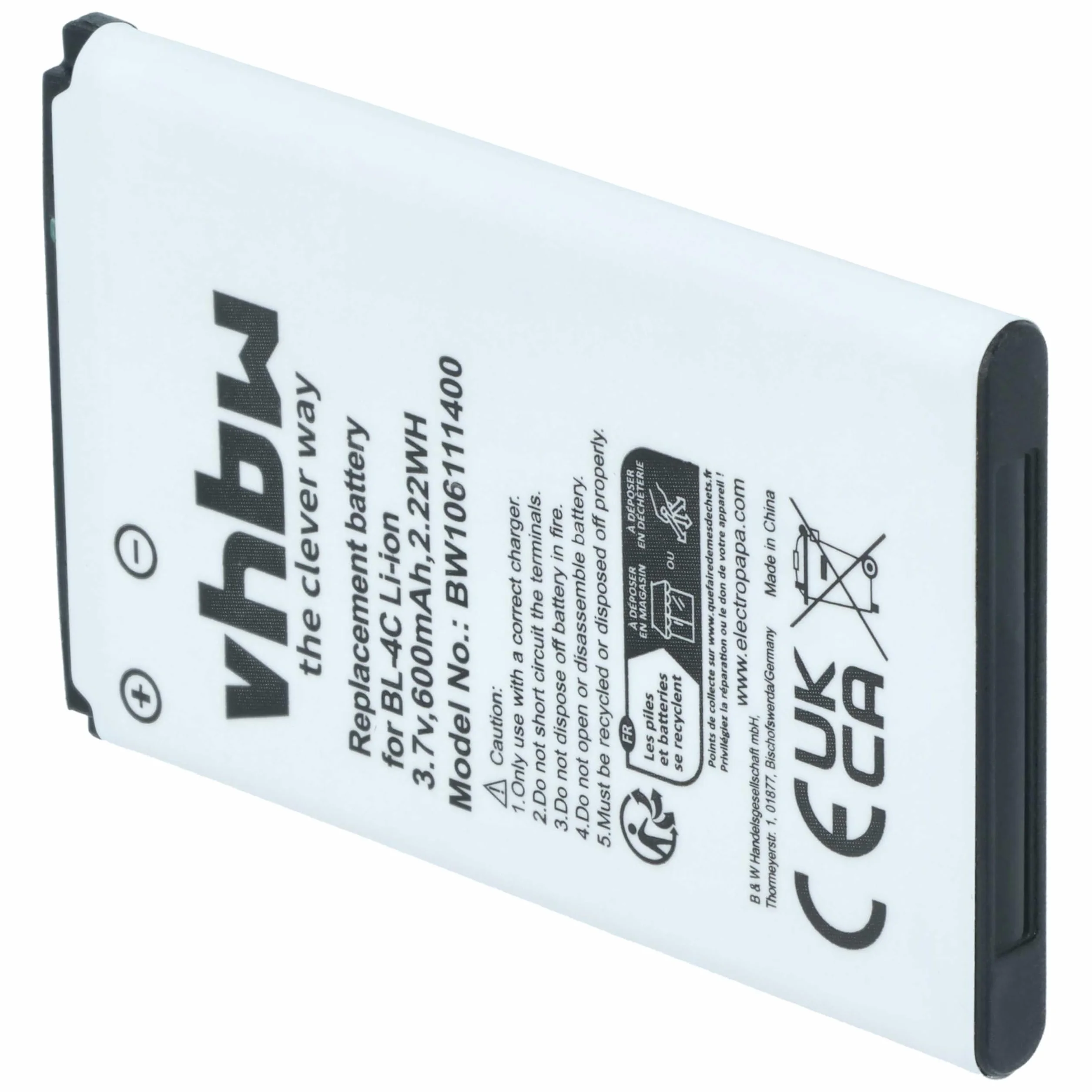 vhbw 1 x bateria kompatybilna z MaxCom MM400, MM400BB, MM422, MM428, MM428BB, MM430, MM430BB telefon komórkowy (600 mAh, 3,7 V, Li-Ion)