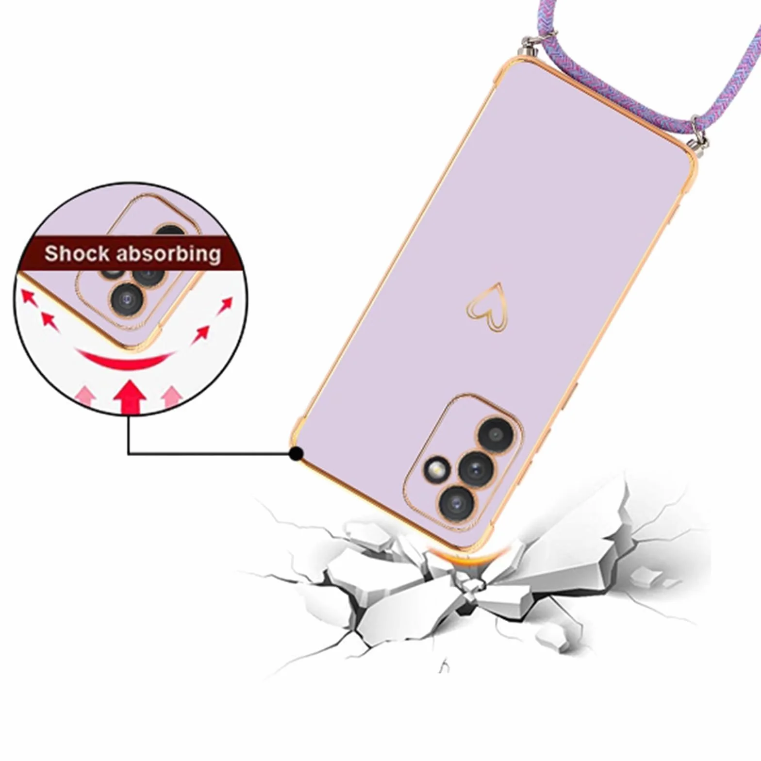 Micoden Etui Samsung Galaxy S26 z paskiem, ochrona aparatu, motyw serca, galwanizowany, cienki silikon TPU