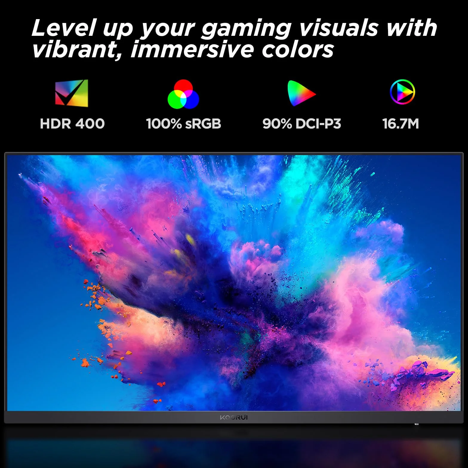 KOORUI Monitor gamingowy 27", ekran 2K, QHD (2560 x 1440), 170 Hz PC monitory FreeSync &G-Sync kompatybilny z (IPS, 1ms, 100% sRGB, Eye Care, 2 x HDMI, DisplayPort, DCI-P3 90%, VESA 75 x 75