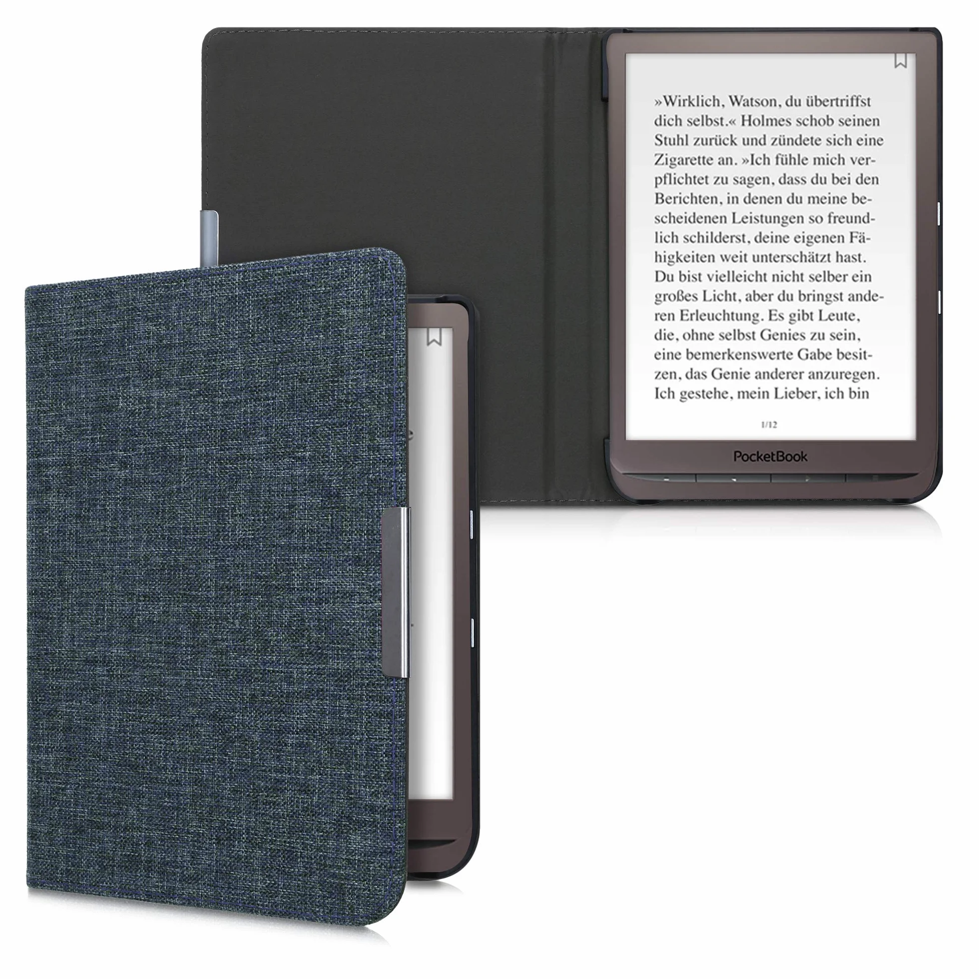 kwmobile, etui kompatybilne z Pocketbook InkPad 3/3 Pro/Color/Vivlio InkPad 3 - etui z tkaniny na eReader - niebieskie