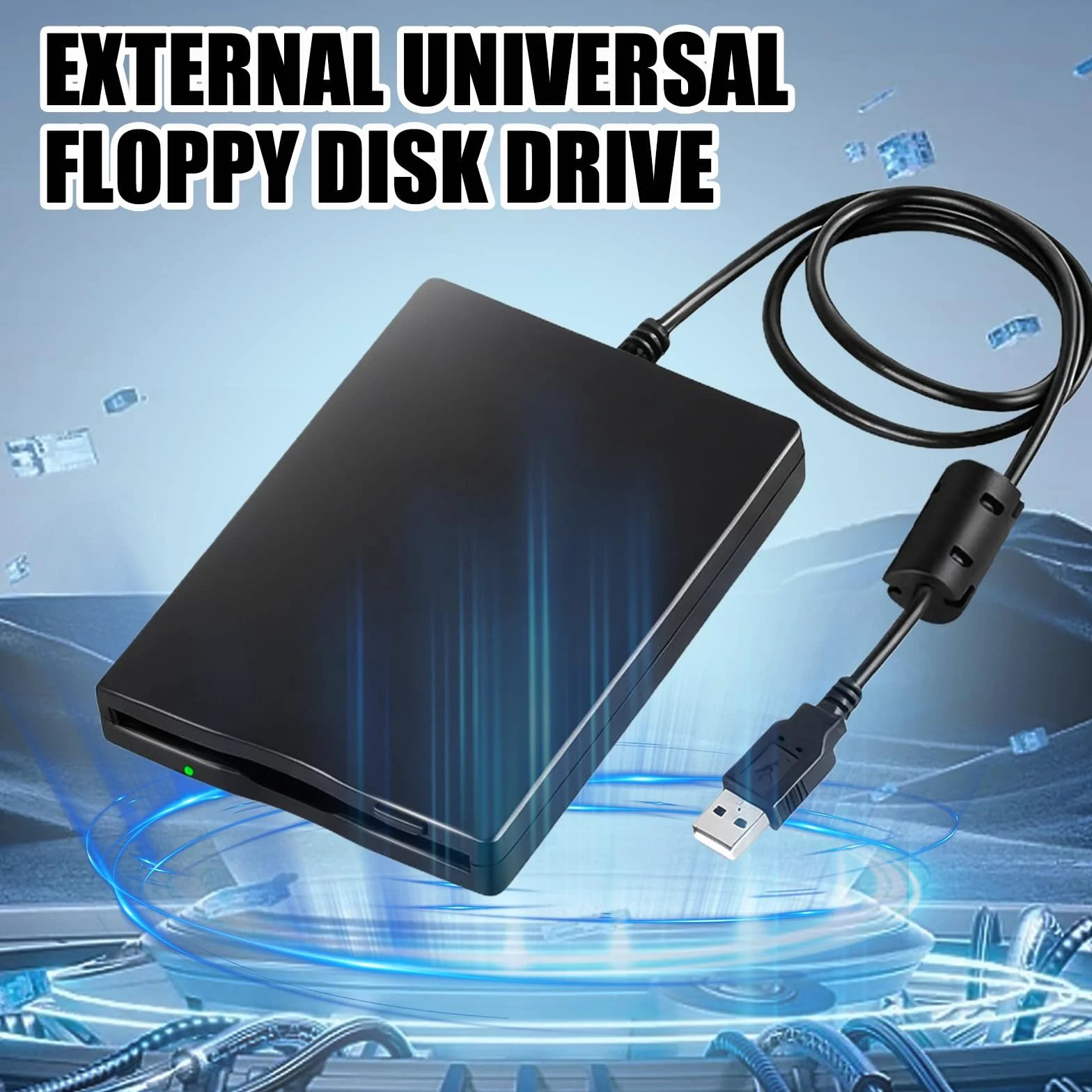 Leikurvo Zewnętrzna stacja dyskietek USB przenośna FDD 1,44 MB 3,5 cala, Slimline Floppy Disk Drive zewnętrzny czytnik kart, akcesoria komputerowe, wyjmowane, kompatybilne z PC i Mac, Plug and Play