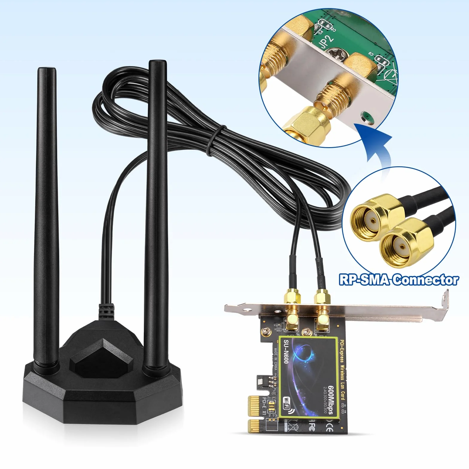 Eightwood Dwuzakresowa antena WiFi 2,4 GHz 5 GHz RP-SMA antena WiFi z kablem przedłużającym 2 m do komputera stacjonarnego PCI PCIe WiFi karta Bluetooth bezprzewodowy router sieciowy