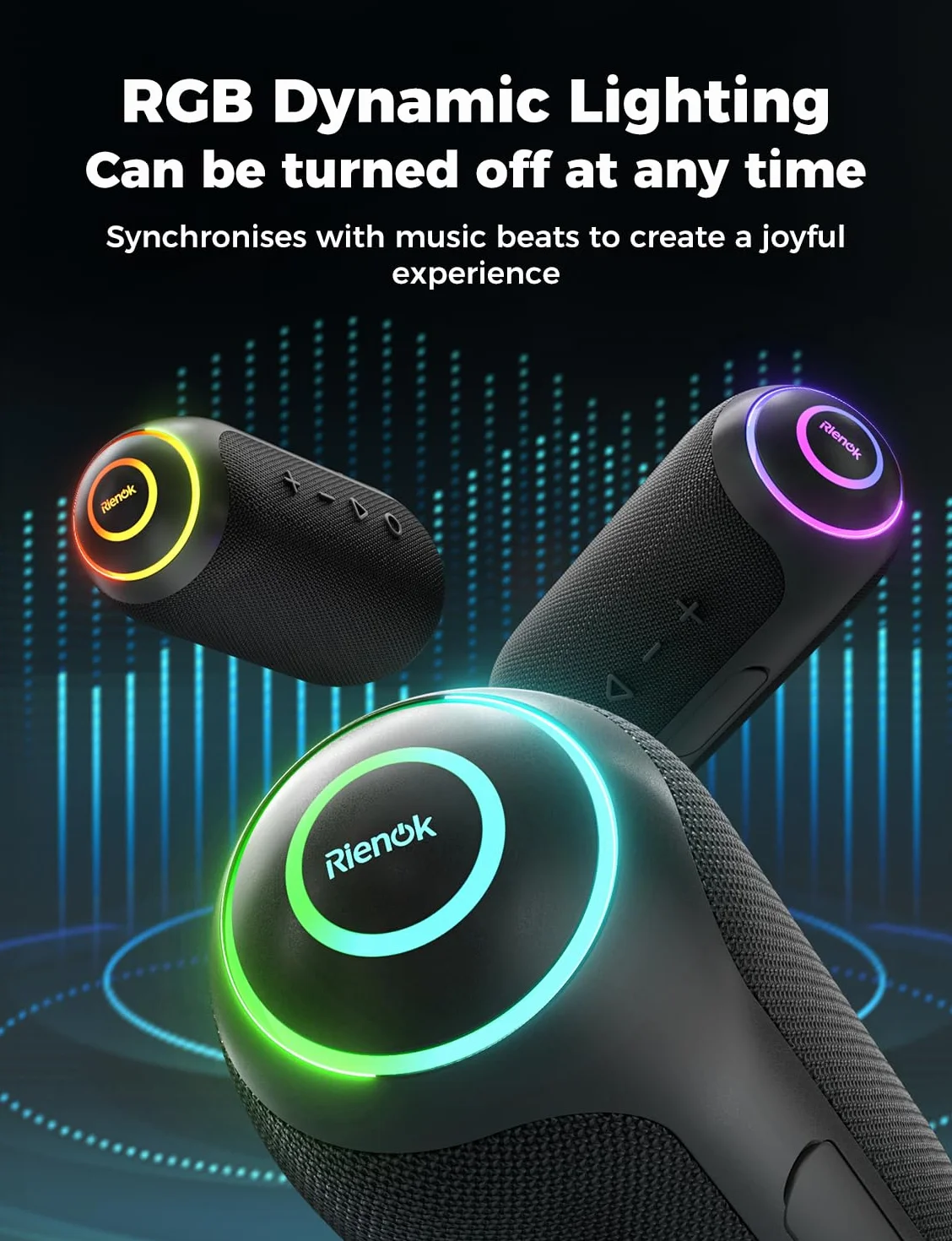 RIENOK 40 W – potężny głośnik Bluetooth, wodoodporność IPX7, bateria 5200 mAh, głośnik wysokotonowy i niskotonowy Bluetooth 5.3, przenośne bezprzewodowe parowanie stereo, obsługa karty TF i AUX