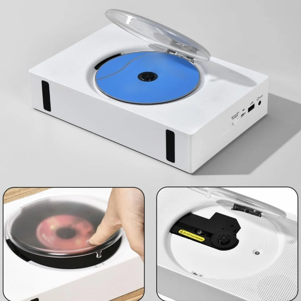 Przenośny odtwarzacz CD z Bluetooth – wielofunkcyjny domowy odtwarzacz muzyki CD, montowany na ścianie, odtwarzacz płyt CD do nauki, audiobooki, radio FM, odtwarzanie USB, pilot zdalnego sterowania