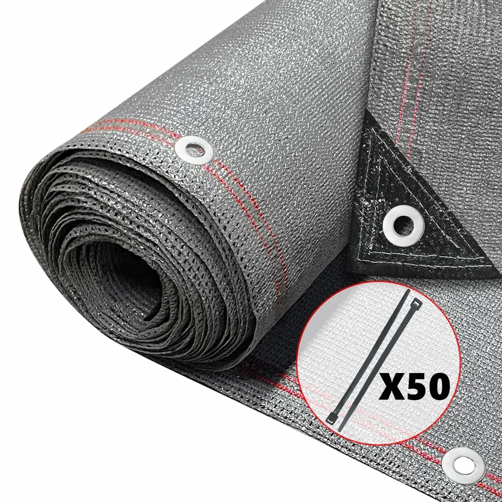 VOUNOT Siatka maskująca 1,5 × 10 m, siatka zacieniająca HDPE, 230 g/m², 95% zacienienia, odporna na promieniowanie UV, odporna na rozdarcie ogrodzenie z otworami i opaskami kablowymi, szara