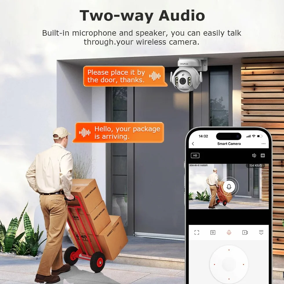 SHIWOJIA Zewnętrzna kamera WiFi Tuya Smart Life, zewnętrzna kamera Tuya 5 MP, wykrywanie ruchu, dwukierunkowy dźwięk, wodoodporna IP66 noktowizor kolorowy