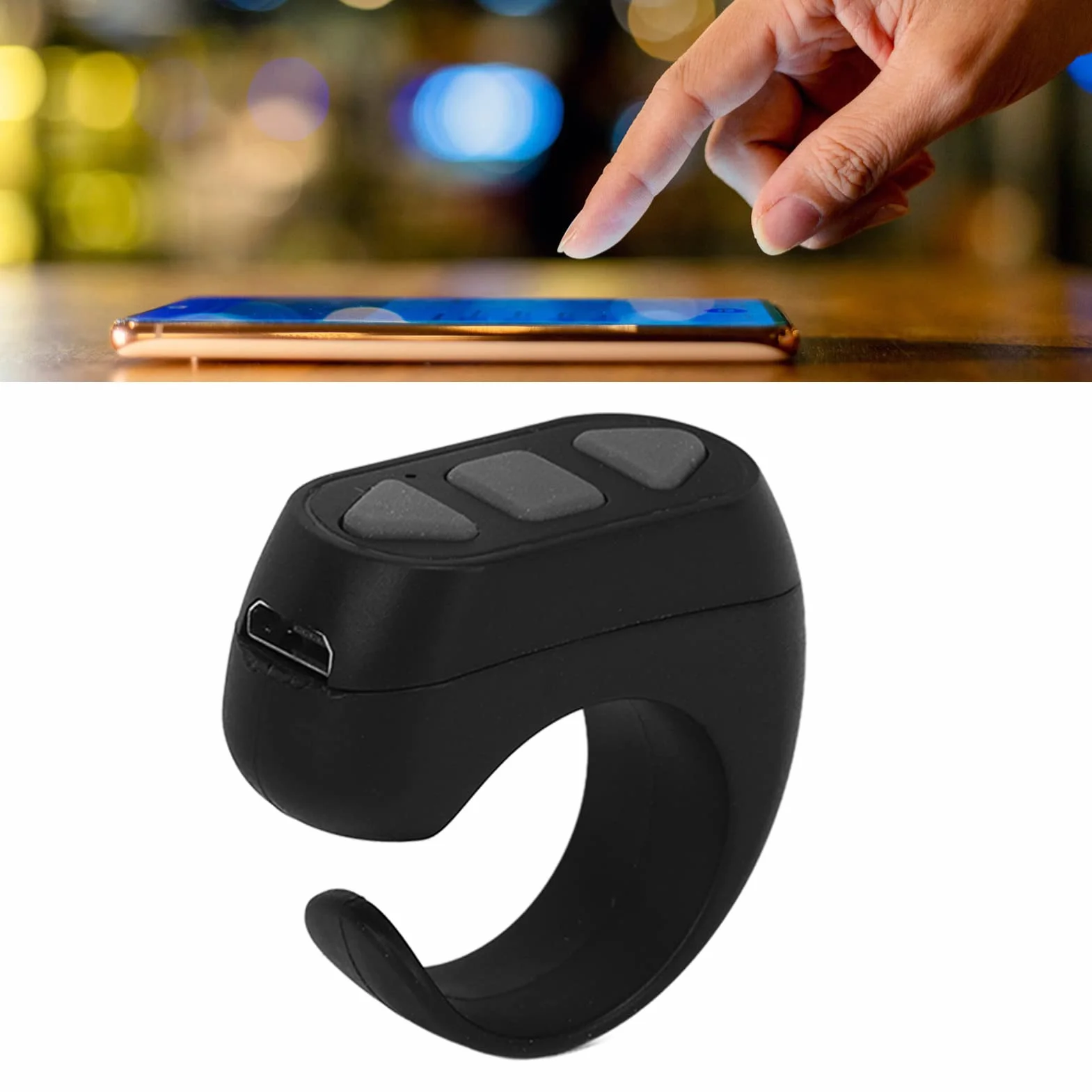 Pilot Zdalnego Sterowania Bluetooth Page Turner, Zdalny Kliker Pierścienia Przewijania dla App Kamera Zdalna Migawka Przycisk Selfie, z IOS, Androidem i Harmony OS (Czarny)