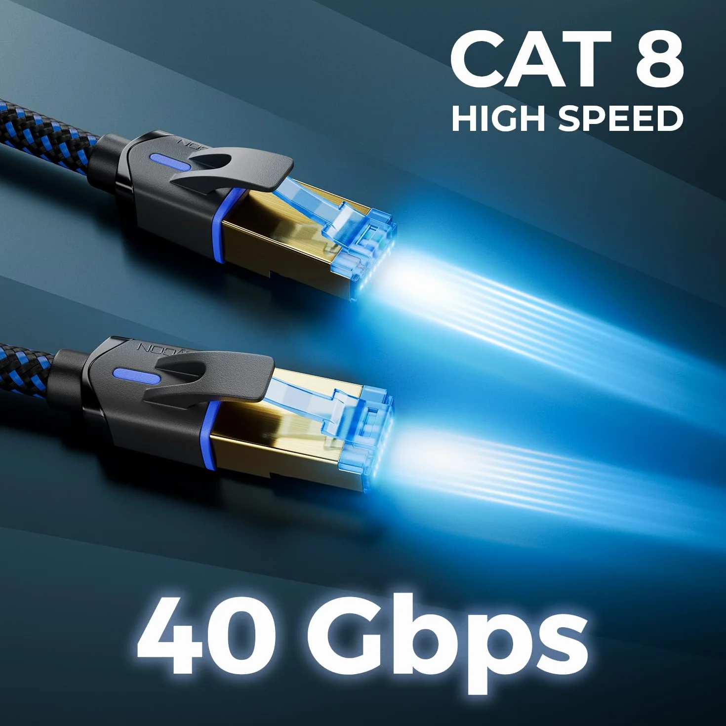 deleyCON 5m Kabel Sieciowy CAT 8 (40 Gbit/s, Nylon, 100% Miedź) S/FTP PIMF - Gigabit Ethernet Patchcord LAN - Wtyk RJ45 dla CAT8 CAT7 CAT6 PoE PS5 Router PC Laptop - Czarny