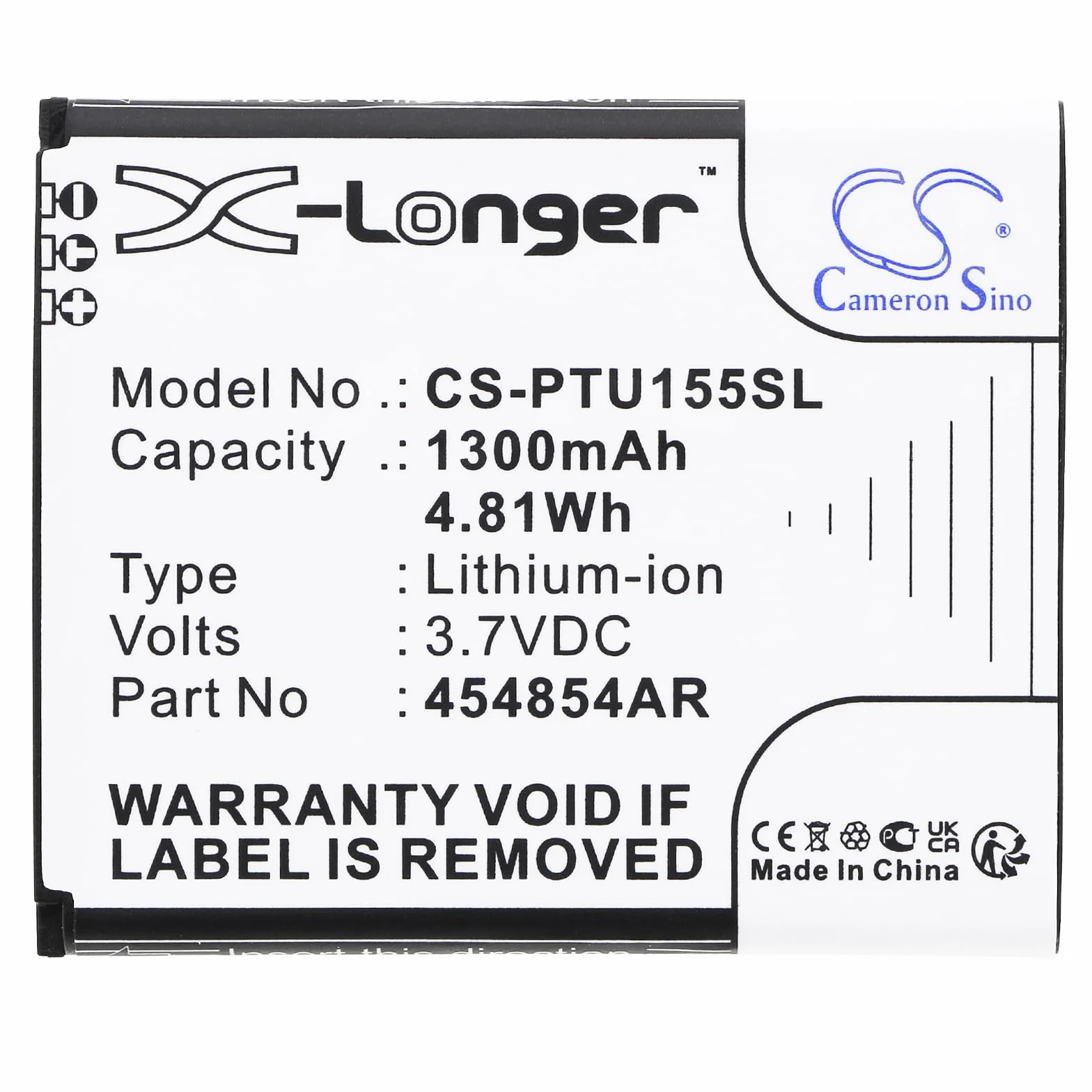 TECHTEK Bateria 1300mAh kompatybilny z [Panasonic] KX-TU150, KX-TU150EXR, KX-TU155, KX-TU155EXCN, KX-TU155EXRN, KX-TU160, KX-TU550 zastępuje 454854AR, 454854AR-E