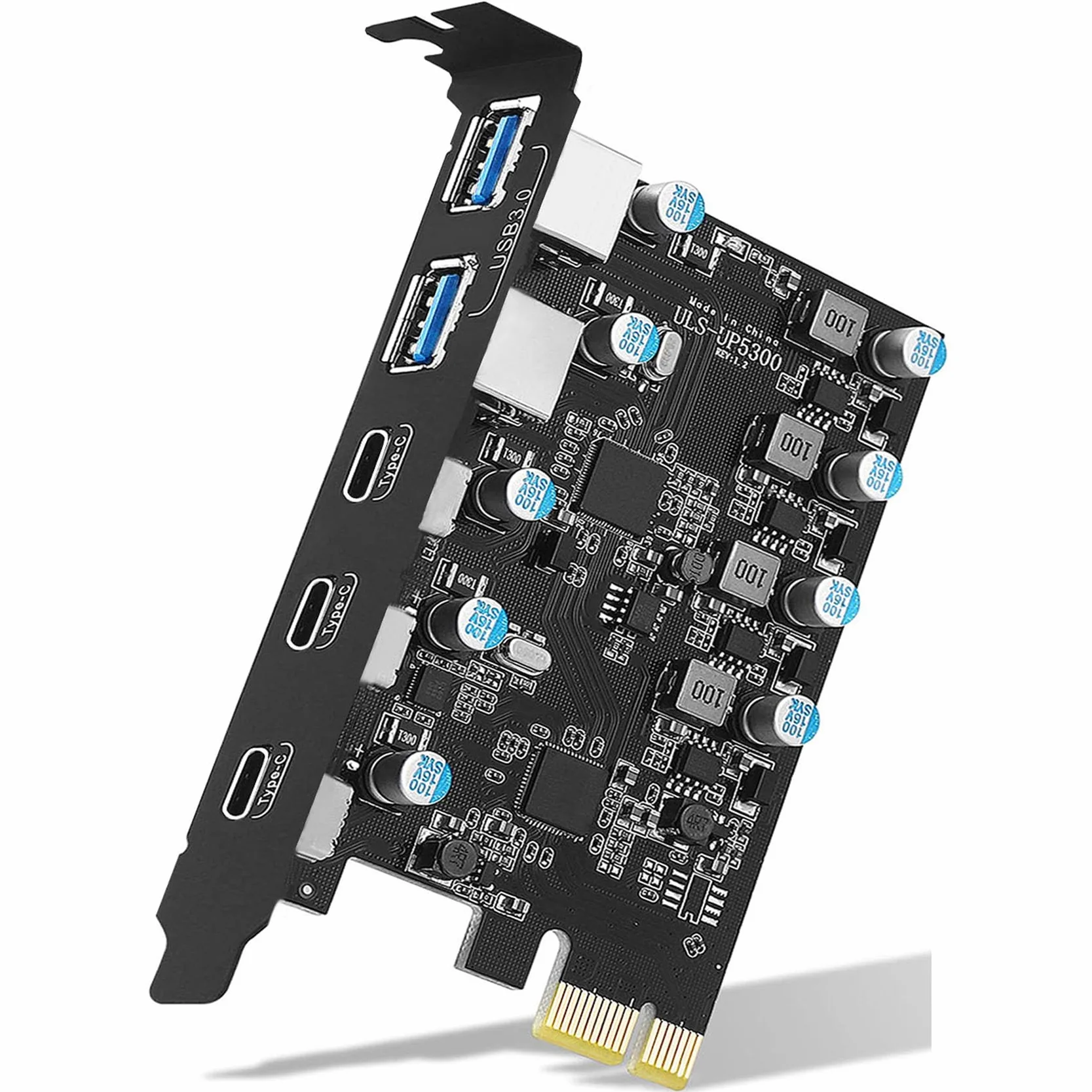 Karta PCIE 5-Portowa (3X USB C, 2X USB 3.0-A) Rozszerzeń PCI Express - Wewnętrzny Hub Dla Komputera Stacjonarnego - Windows 10/8/7 i MAC OS 10.8.2+