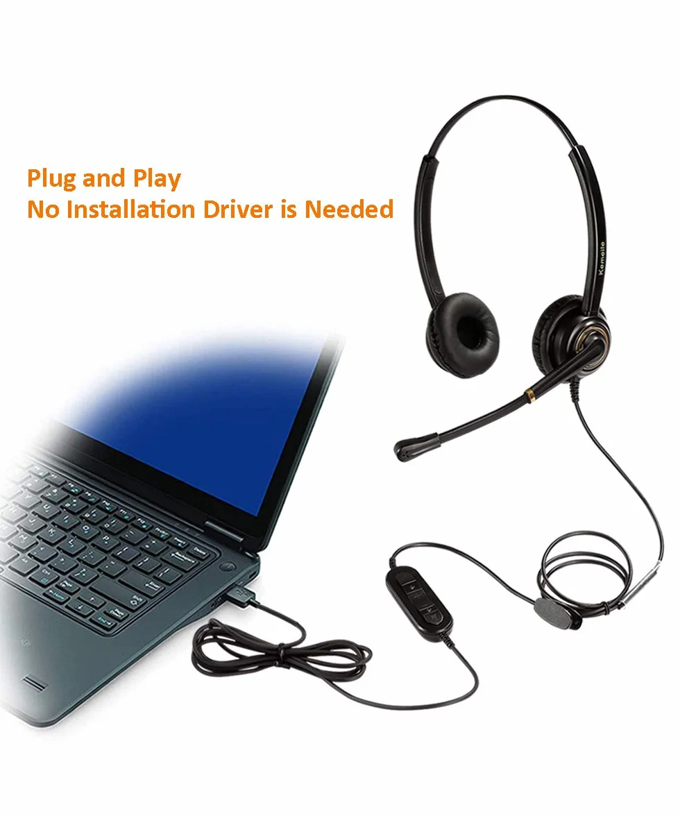 Kejia Electronic Co.,Ltd Zestaw słuchawkowy USB z mikrofonem z redukcją szumów do laptopa PC, zestaw słuchawkowy do komputera dla zespołów softphone'ów, Zoom, Business Skype, połączenia konferencyjne