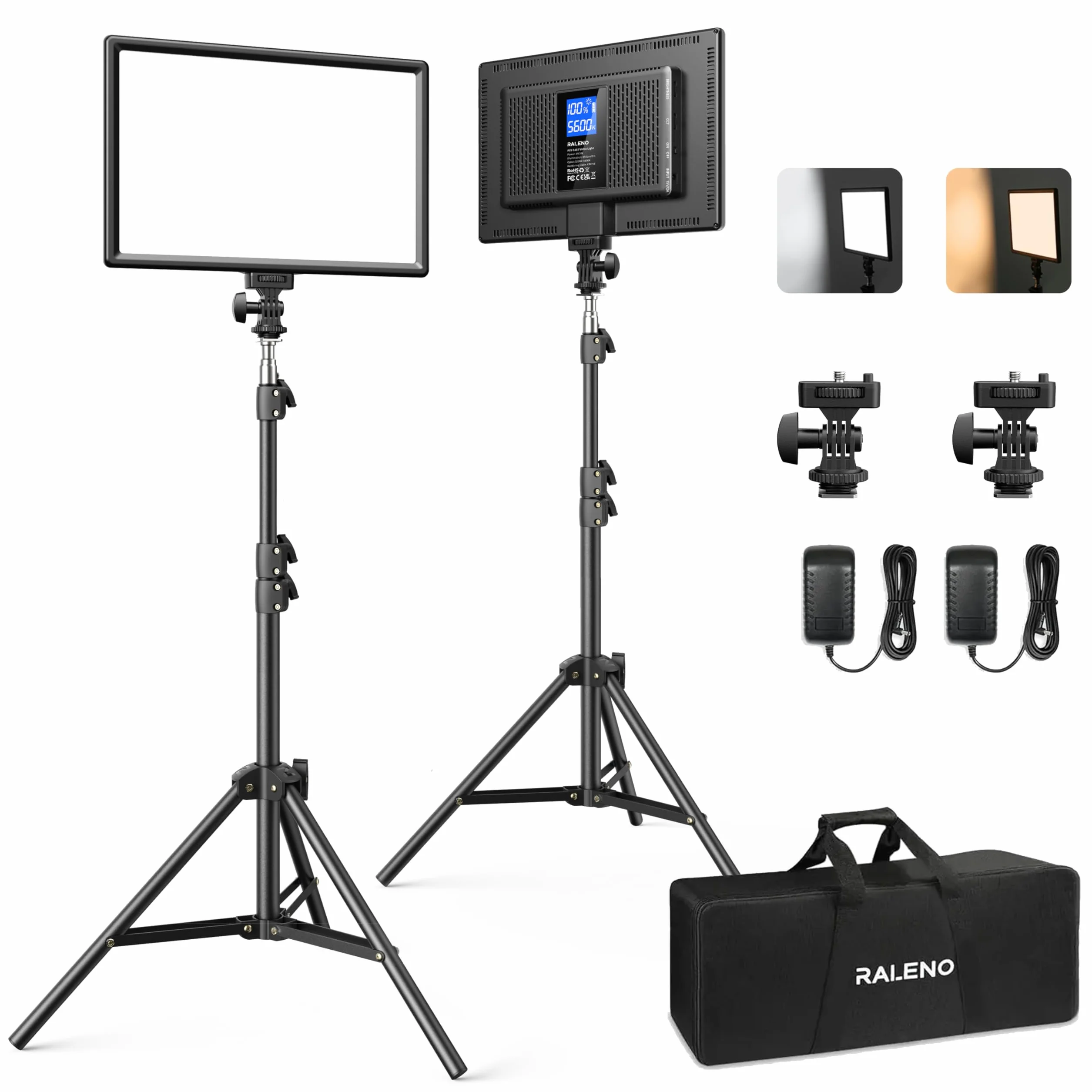 RALENO Zestaw Oświetlenia Wideo, Lampa Wideo LED ze Stojakiem 180 cm, Wbudowana Bateria CRI95+ 3200-5600 K 8000 mAh, Lampy do Studia Fotograficznego do TikTok YouTube Transmisja na żywo Wideografia