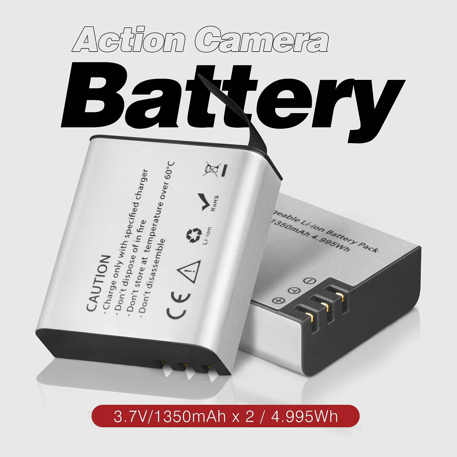 Akumulator 1350mAh (3-pak) z ładowarką do AKASO EK7000/Brave 4/V50X, Apexcam, COOAU, Dragon Touch, Crosstour, Campark, APEMAN, Surfola, Exprotrek, S009R, PG1050