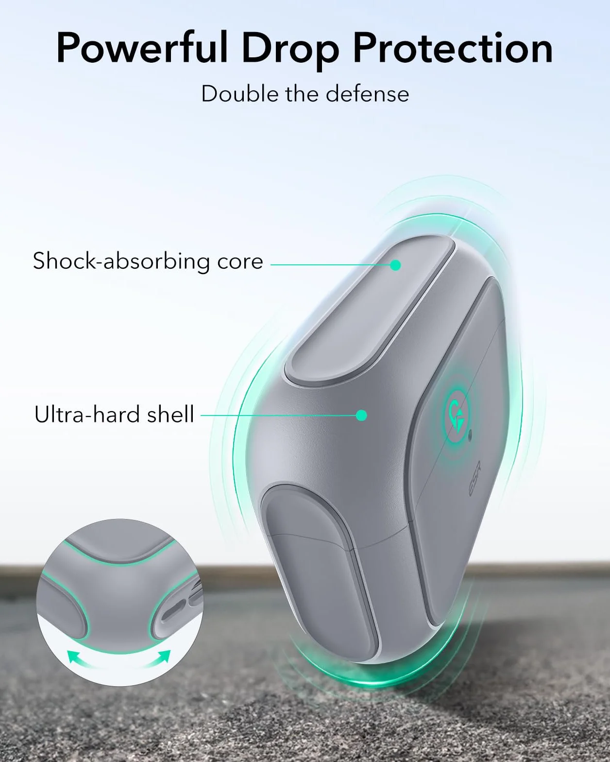 ESR Etui do AirPods Pro 3, kompatybilne z AirPods Pro 3. generacji (2025), kompatybilne z MagSafe, etui z pełną ochroną z rzepem, szare