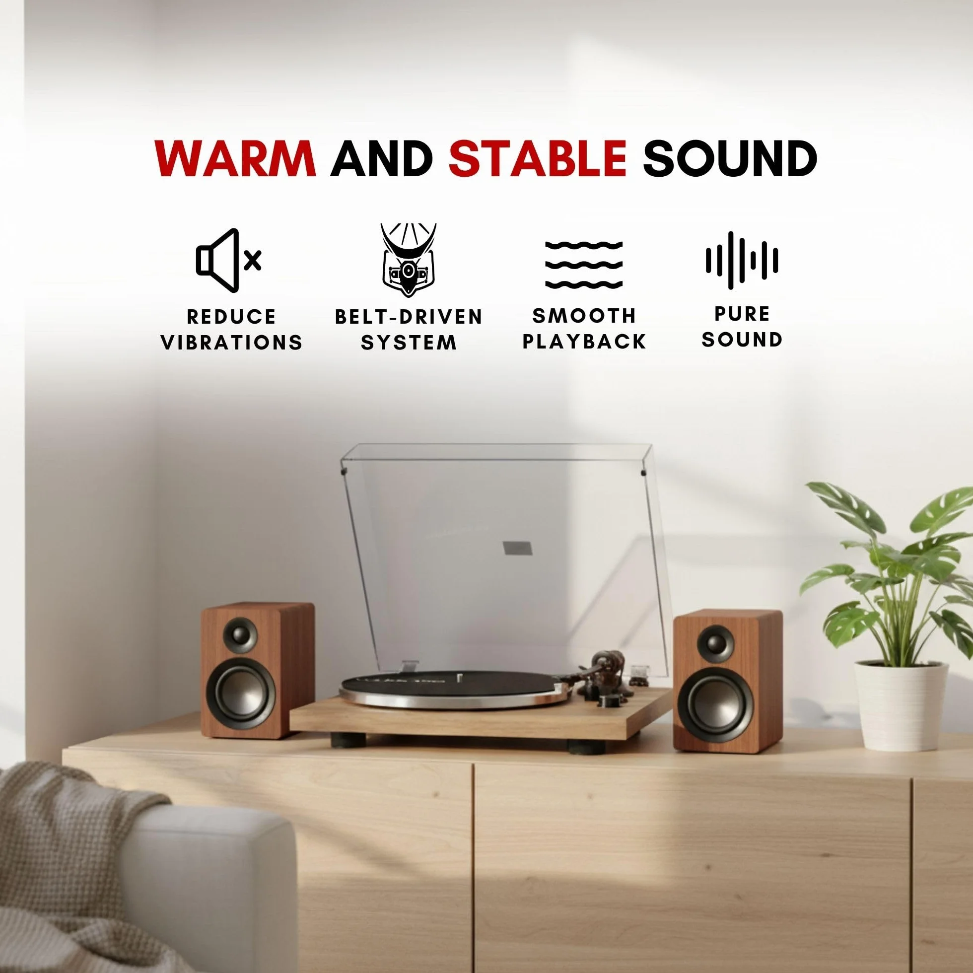 VULKKANO TD10 Gramofon z precyzyjnym ramieniem, zintegrowanym korektorem Phono/Line i eleganckim designem, kompatybilny z 33 i 45-obrotowymi winylami