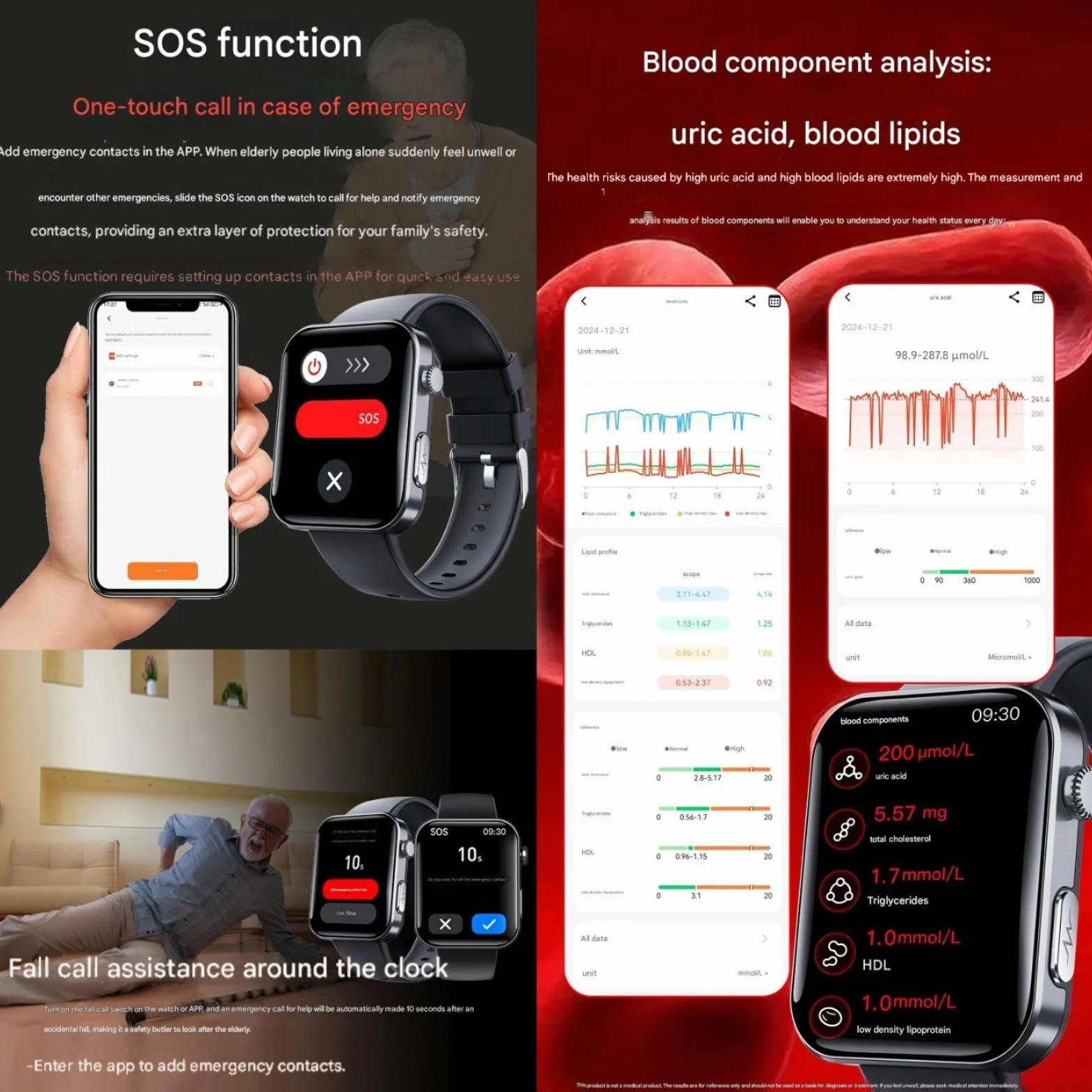 Zdrowy inteligentny zegarek do zarządzania, ekran HD 5,3 cm (2,1 cala), z EKG, BMI, HRV, inne monitorowanie danych. Zegarek z wykrywaniem upadku i One-Touch SOS, 133 tryby sportowe, dla świadomych