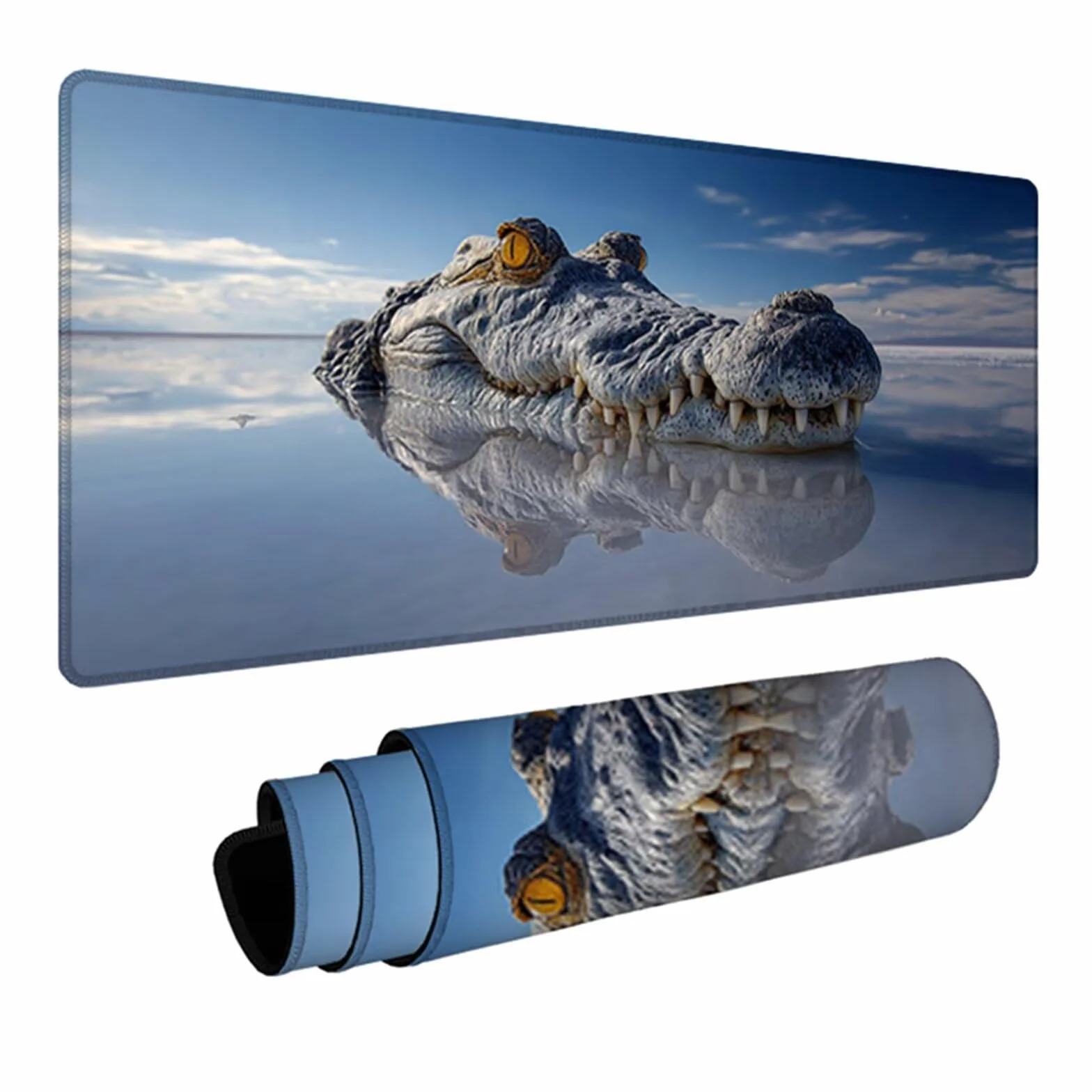Podkładka pod mysz 1200x600x3mm Krokodyl, mata na biurko dla zwierząt do gier, podkładka pod mysz z gumową podstawą, mata biurowa ze szwami na krawędziach, akcesoria dla graczy, do domowego biura