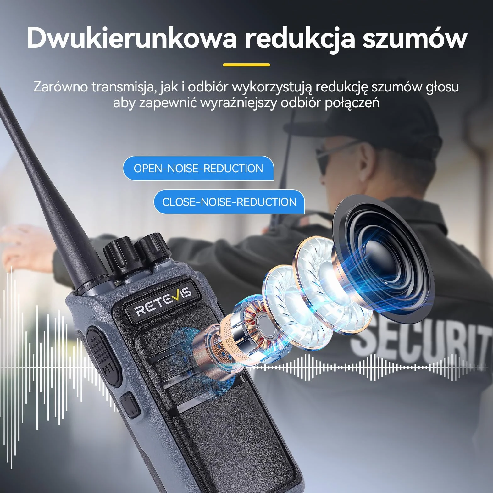 Retevis C64 Walkie Talkie Dwukierunkowa Redukcja Szumów, Dwupasmowe Radio Przenośne dla Dorosłych, Sterowane Językiem, Dwukierunkowe Radio Dużej Mocy do Jazdy na Rowerze, Wspinaczki (czarne,1 szt)