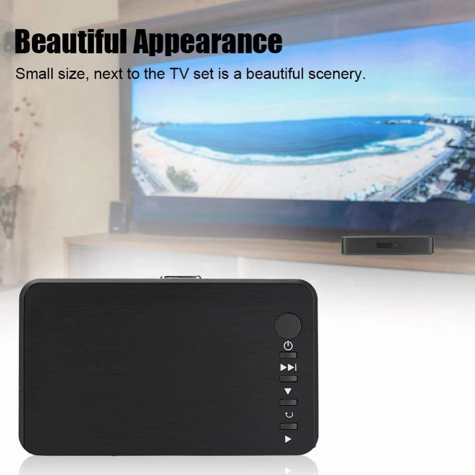 Odtwarzacz multimedialny, odtwarzacz multimedialny audio i wideo 1080P HD HDMI Obsługuje USB, kartę SD, dysk twardy z pilotem na podczerwień, 110 V-240 V. (UE)