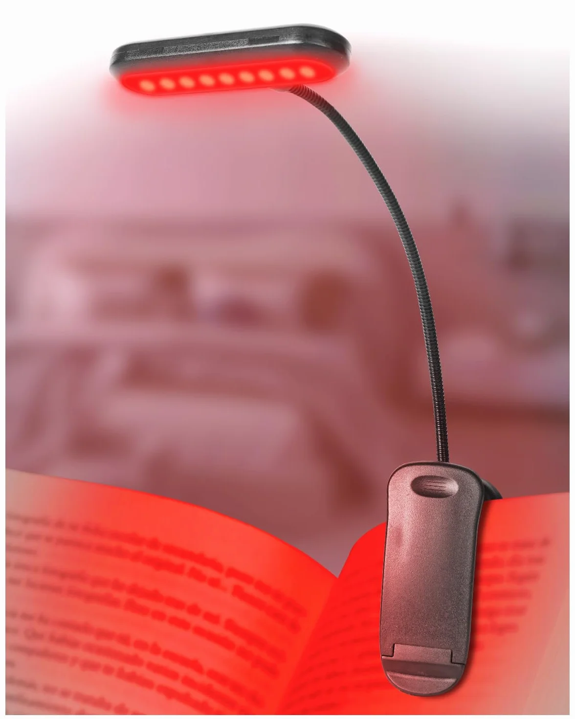 Czerwona Światło do Czytania 670nm z Zaciskiem, Regulowana USB-Ładowana Lampka Nocna dla Snu i Ochrony Wzroku, Przenośna Książkowa z Pamięcią Jasności [Klasa Energetyczna F]
