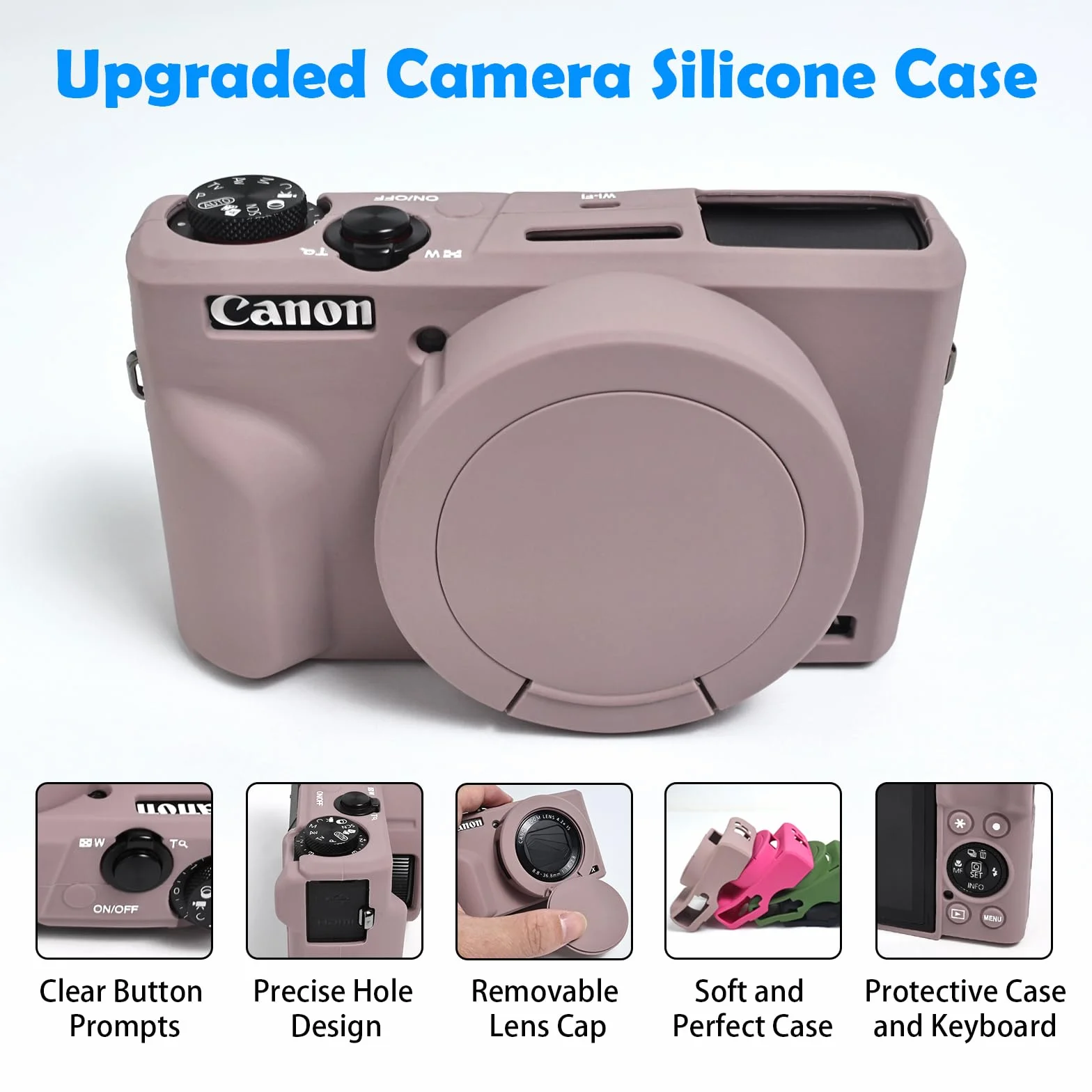 Easy Hood Etui na aparat dla Canon G7 X Mark III G7X3, miękka silikonowa osłona ochronna, lekka, ze zdejmowaną osłoną obiektywu, Szary (oznaczenie przycisków)