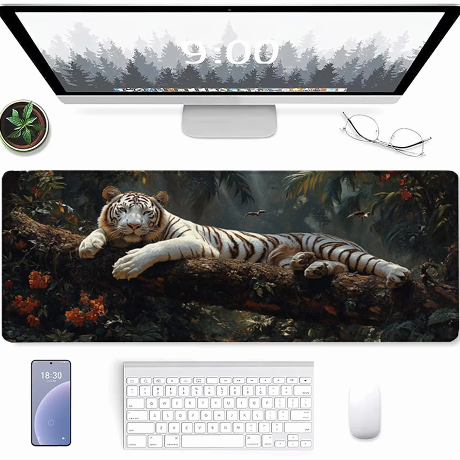 Podkładka pod mysz tygrysa 122 x 61 cm, podkładka pod mysz do gier, podkładka na biurko z antypoślizgową gumową podstawą, akcesoria do gier, podkładka pod mysz z przeszytą krawędzią, akcesoria biurowe