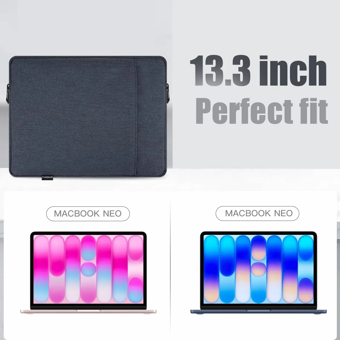 TiMOVO Laptop Sleeve For MacBook Neo 13 Inch, Dark Blue | Carrying Case Compatible With 2026 Model A3404 Equipped With A18 Pro Chip, Built-In 2 Storage Pockets Portable Protective Bag