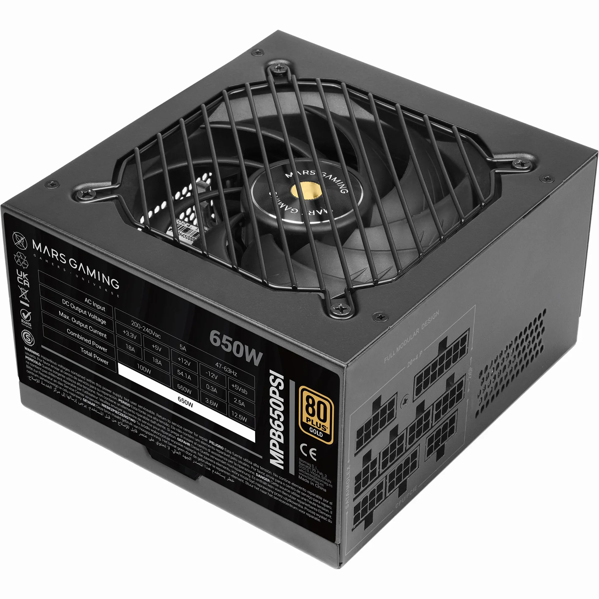 Mars Gaming MPB650PSI, Zasilacz Komputerowy Full Modular 650W, 10 Lat Gwarancji, 80Plus Gold 90%, Wentylator SI Extreme Silence, Technologie AI2-RPM, DC-DC i SMD, ATX 3.1 i PCIe 5.1, Czarny