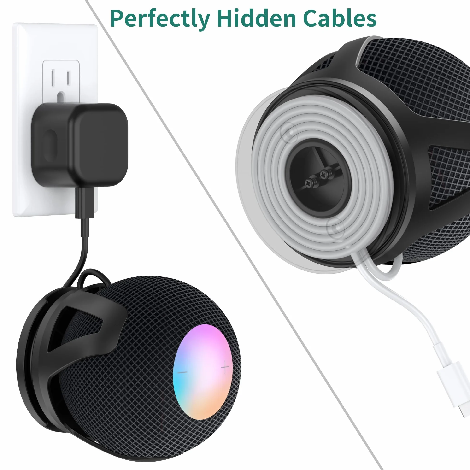 HomeMount Uchwyt ścienny kompatybilny z HomePod Mini – samoprzylepny lub wiercenie, idealne zarządzanie przewodem, oszczędność miejsca uchwyt i stojak do HomePod Mini