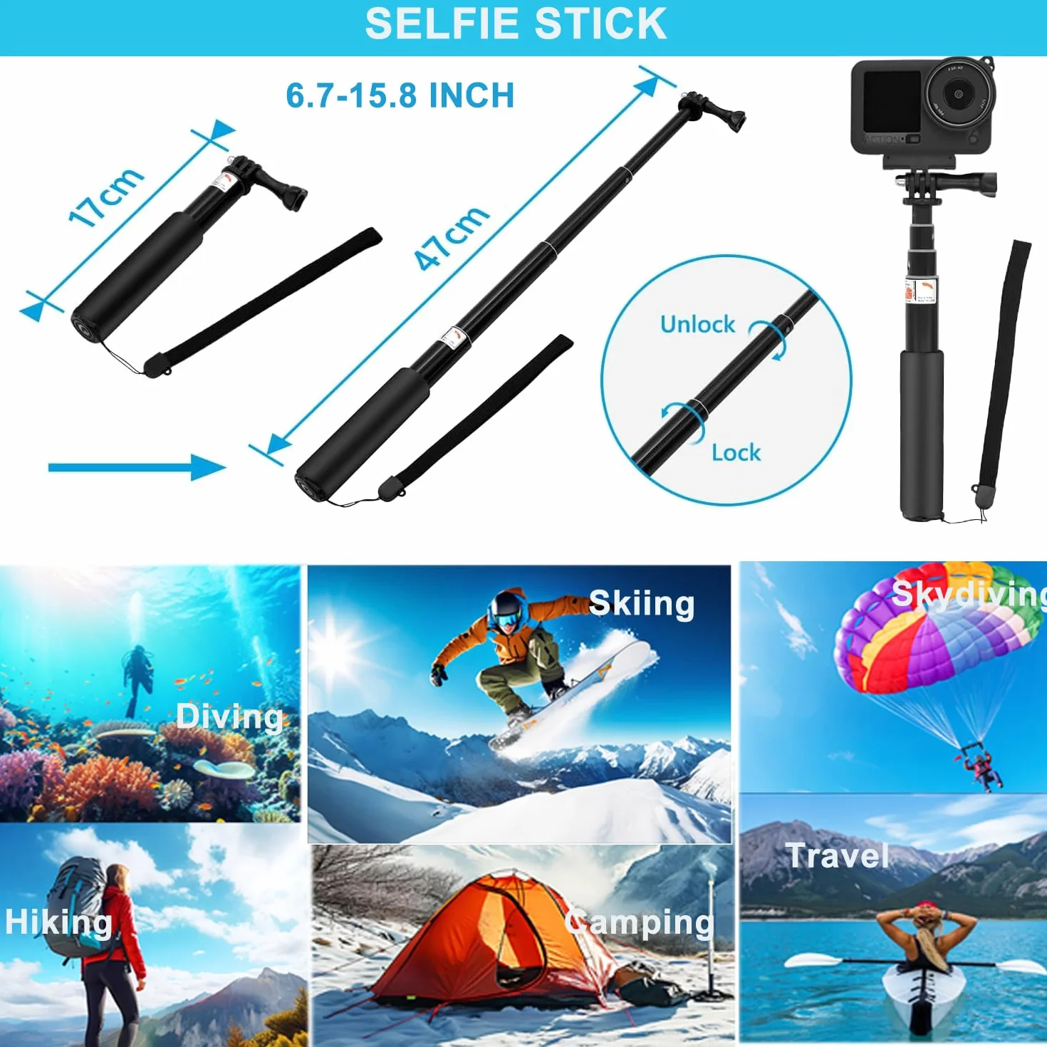 Akcesoria do DJI Osmo Action 6, Saprdii wodoszczelna obudowa, pływający uchwyt, folia ochronna na wyświetlacz, uchwyt do selfie kijek do roweru, akcesoria do nurkowania do DJI Osmo Action