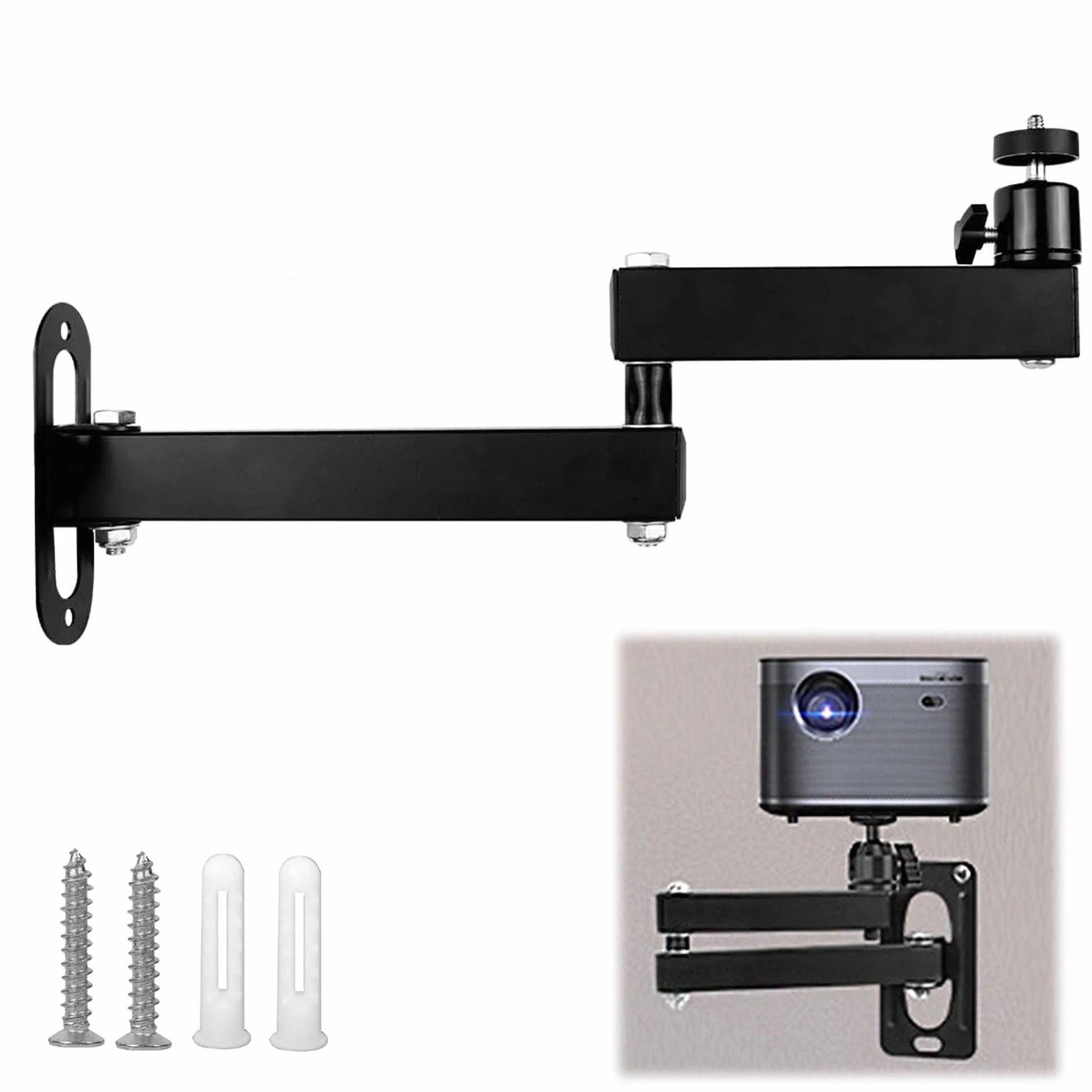 Uchwyt ścienny do projektora, regulowany stojak do projektora, obracany o 360°, metalowy stojak na projektor z przyłączem śrubowym 1/4", składany stojak do projektora do kina domowego, biura, pokoju