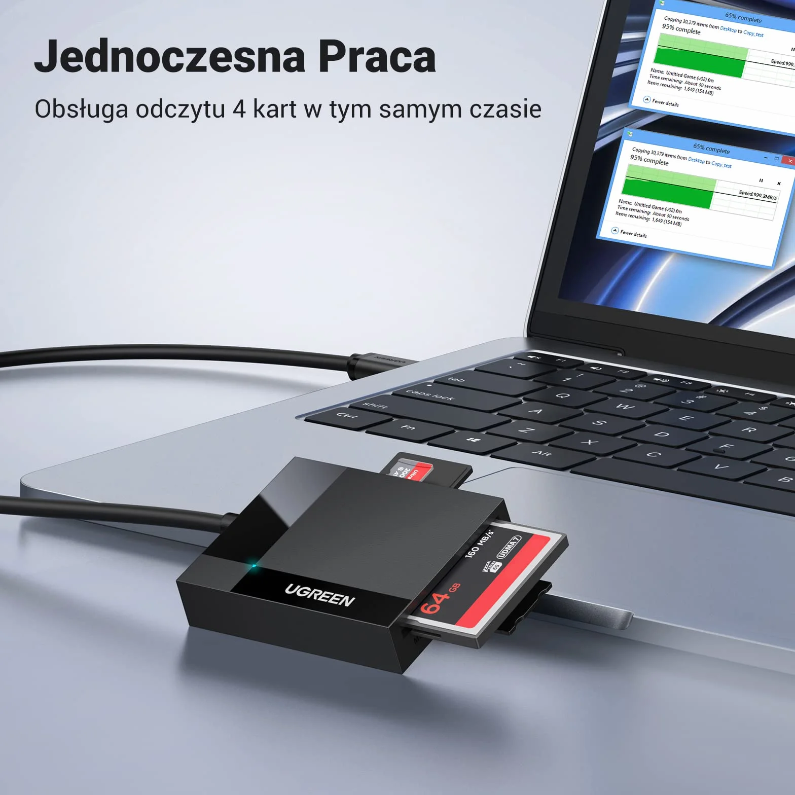UGREEN USB 3.0 Czytnik Kart 4 w 1 USB 3.0 do Czytnika Kart SD MS TF CF Obsługa 5 Gbps Kompatybilny z Windows XP/Vista/ 10/8.1/8/ 7, Mac OS, Linux.